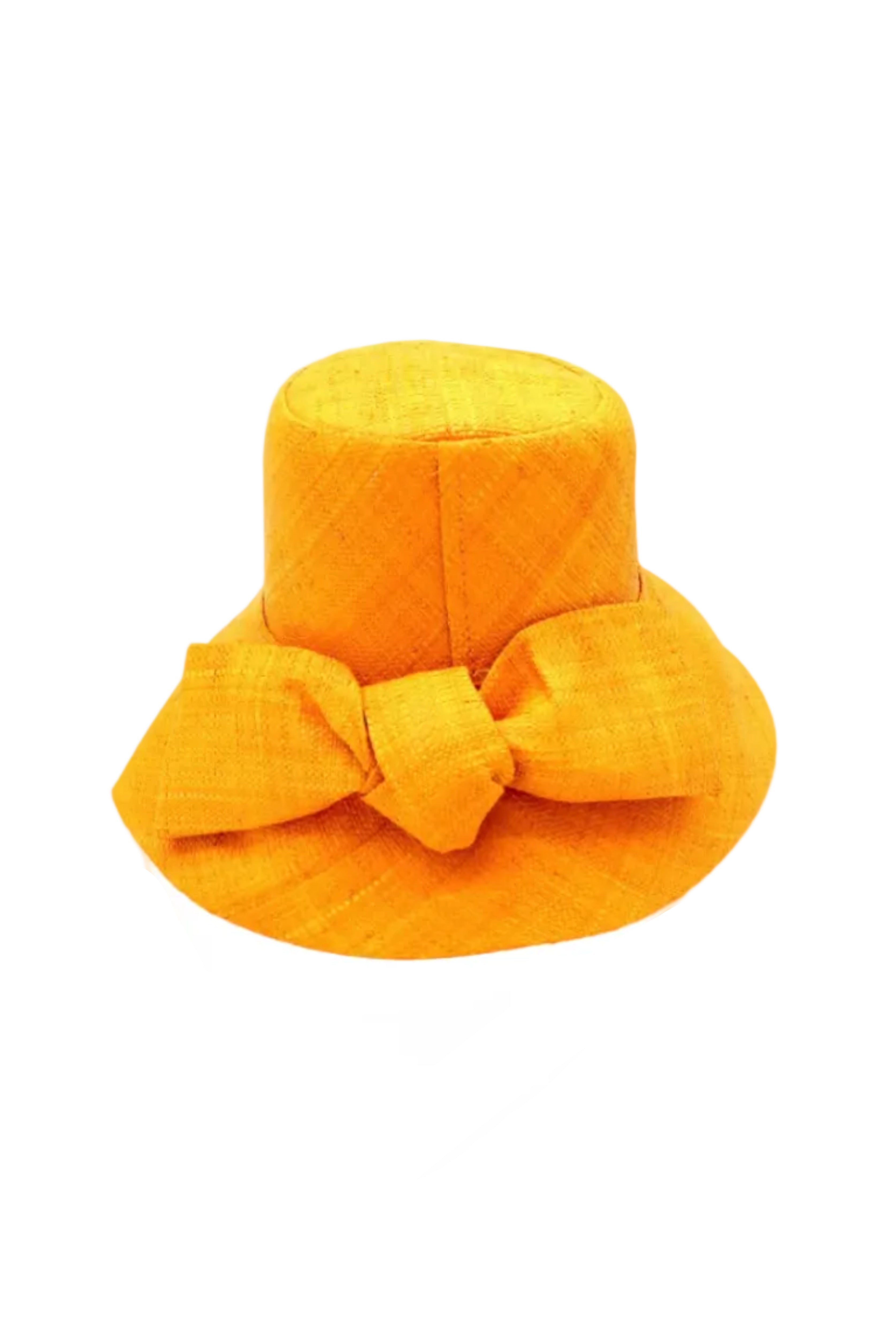 Cara Saffron big bow embellishment handmade loomed raffia in a solid hue of saffron yellow/orange straw bucket style cloche sun hat with matching oversized bow - Shebobo