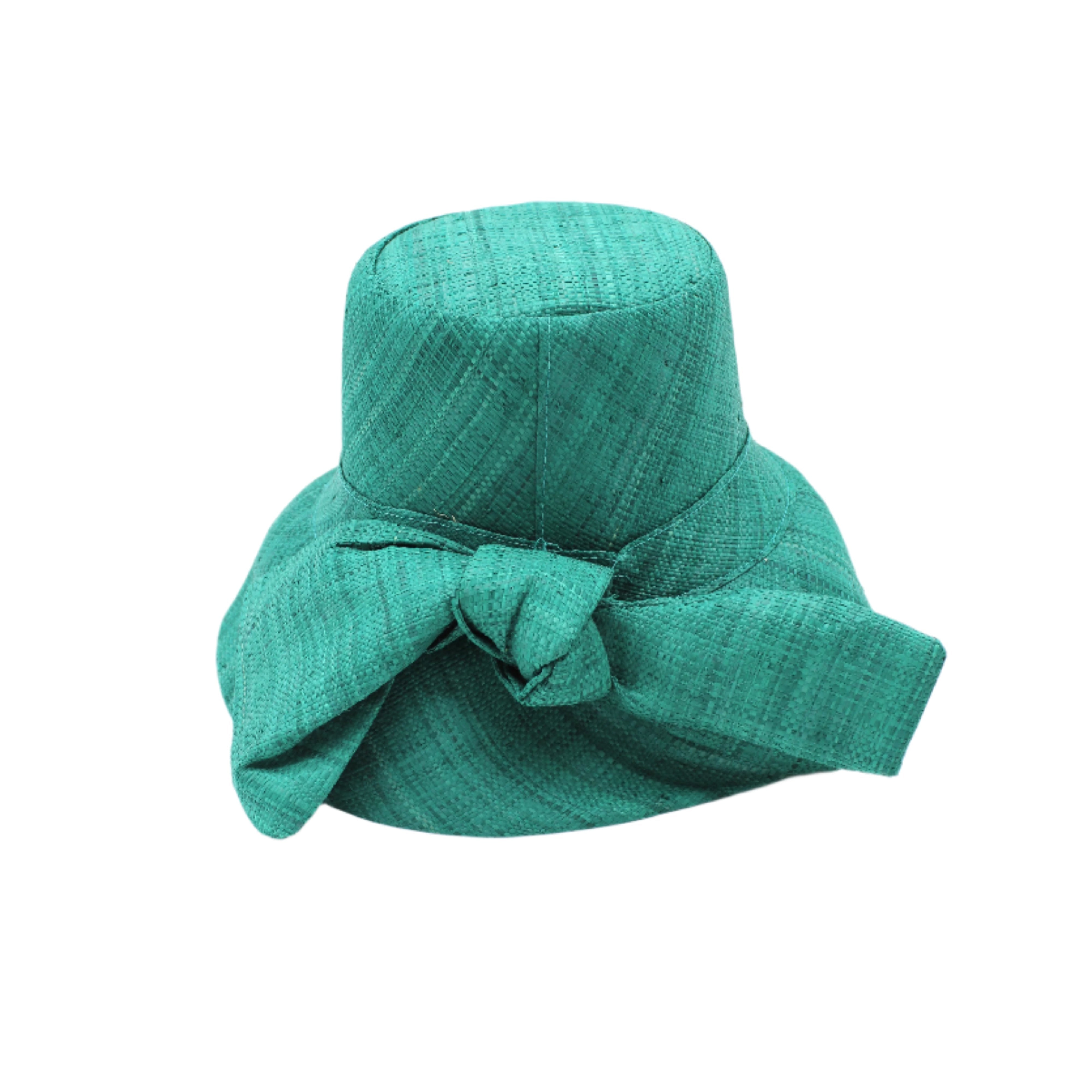 Cara Teal big bow embellishment handmade loomed raffia in a solid hue of teal dark/blue/green straw bucket style cloche sun hat with matching oversized bow - Shebobo