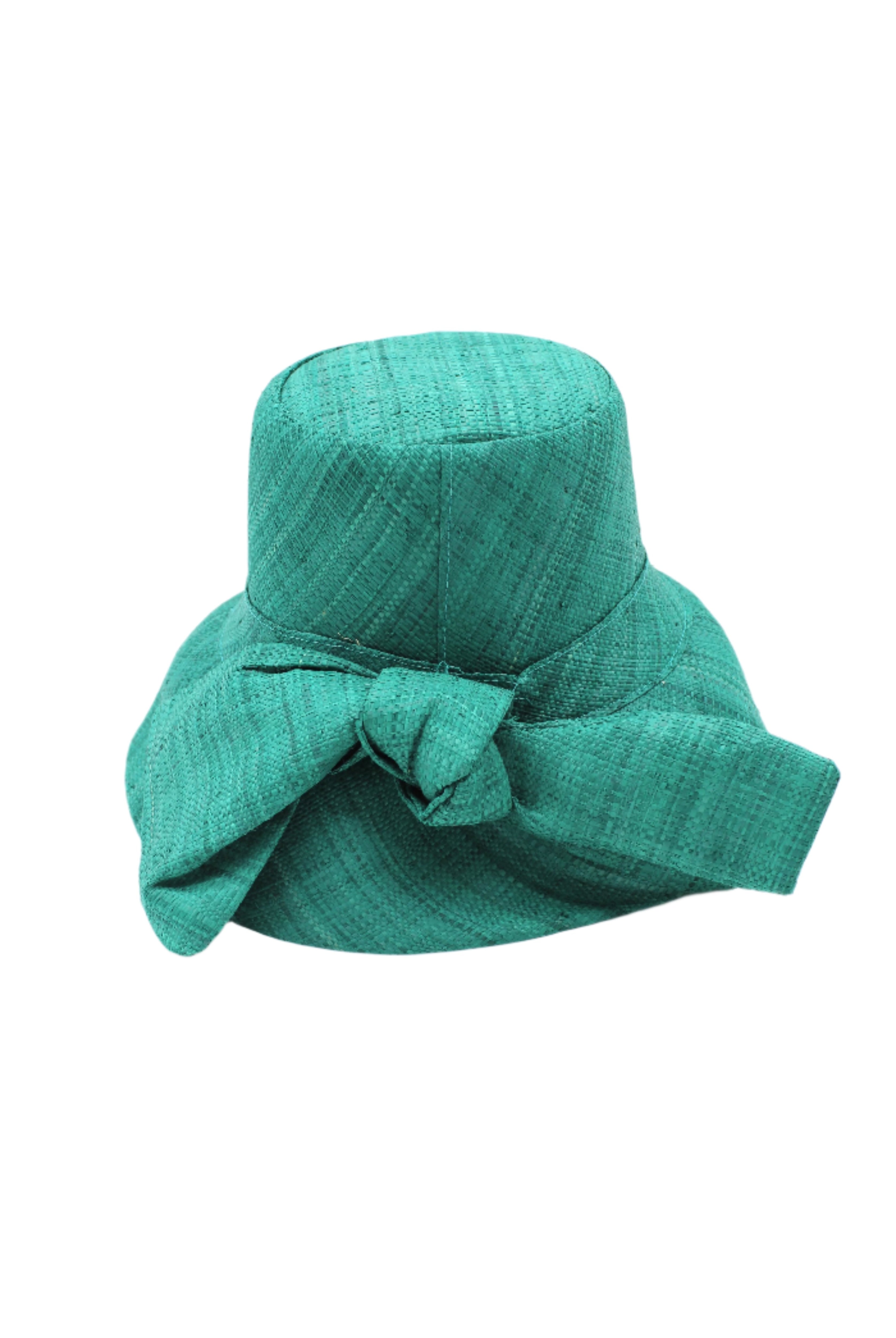 Cara Teal big bow embellishment handmade loomed raffia in a solid hue of teal dark/blue/green straw bucket style cloche sun hat with matching oversized bow - Shebobo
