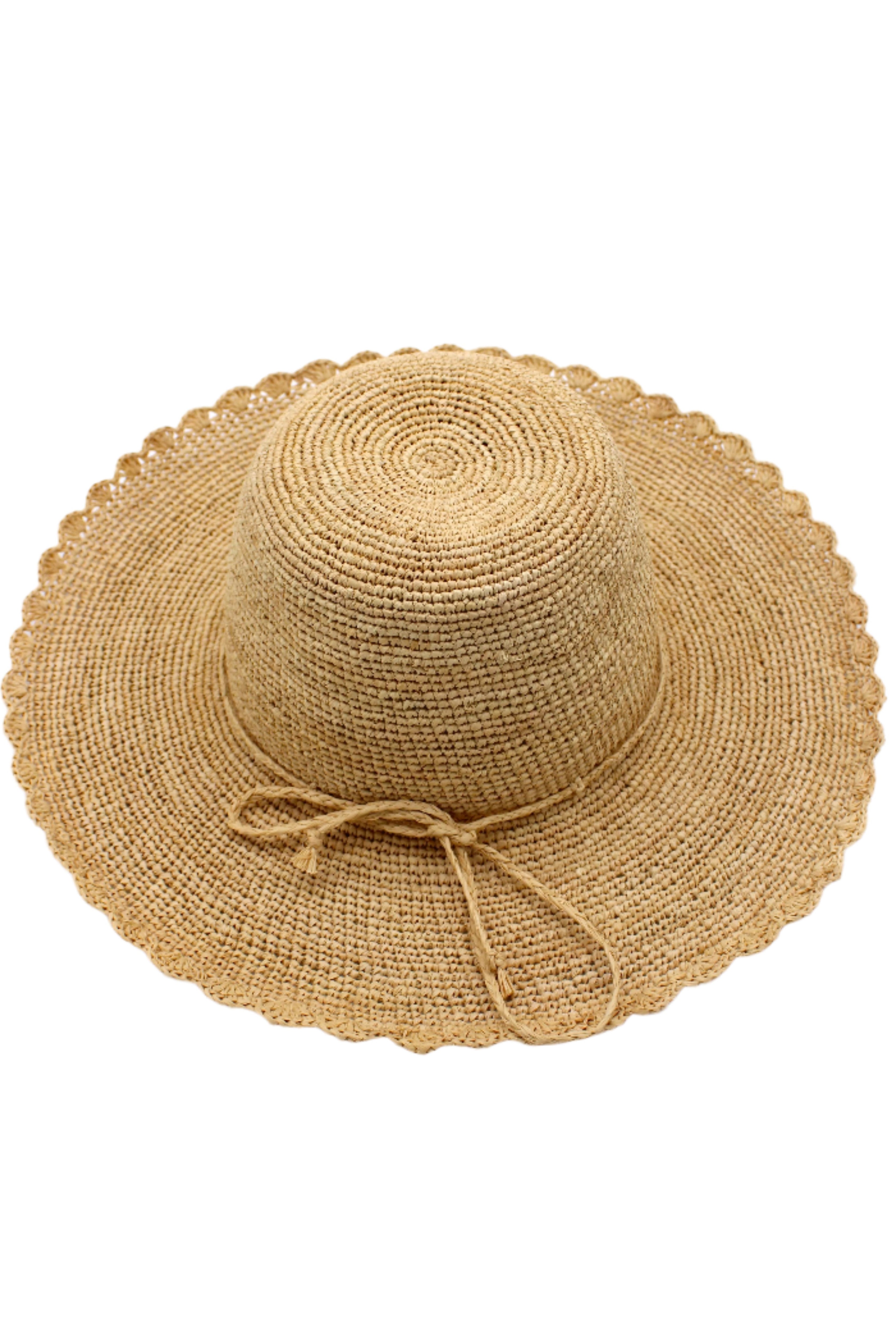 4" Brim Genevieve Natural Crochet Straw Sun Hat with Lace Weave Edge handmade raffia palm fiber crochet solid hue natural straw color rounded crown with detailed lace weave edge and matching adjustable hat band - Shebobo