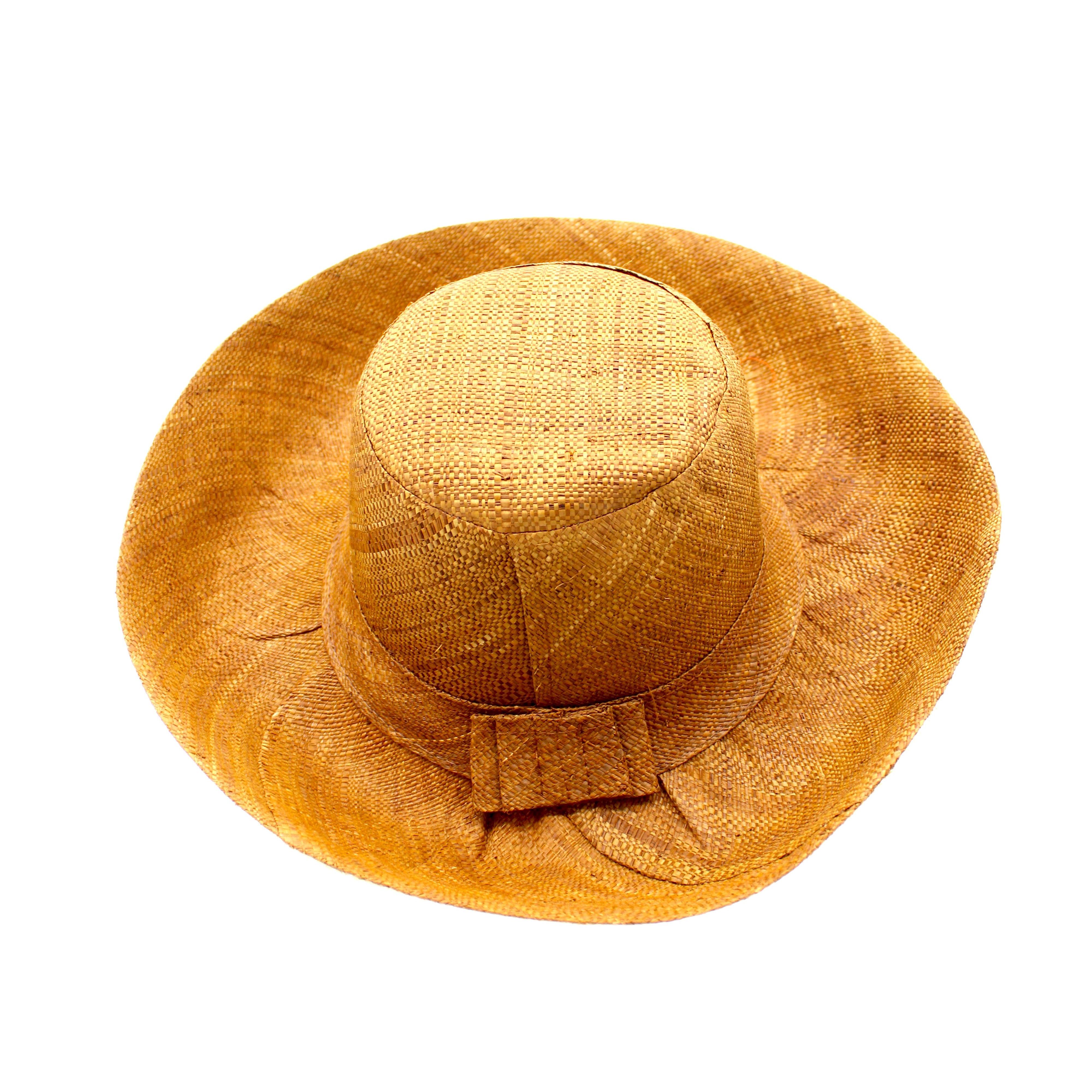 5" & 7" Wide Brim Cinnamon Packable Straw Sun Hat handmade loomed natural raffia palm fiber in a solid hue of cinnamon/tobacco/dark/brown - Shebobo