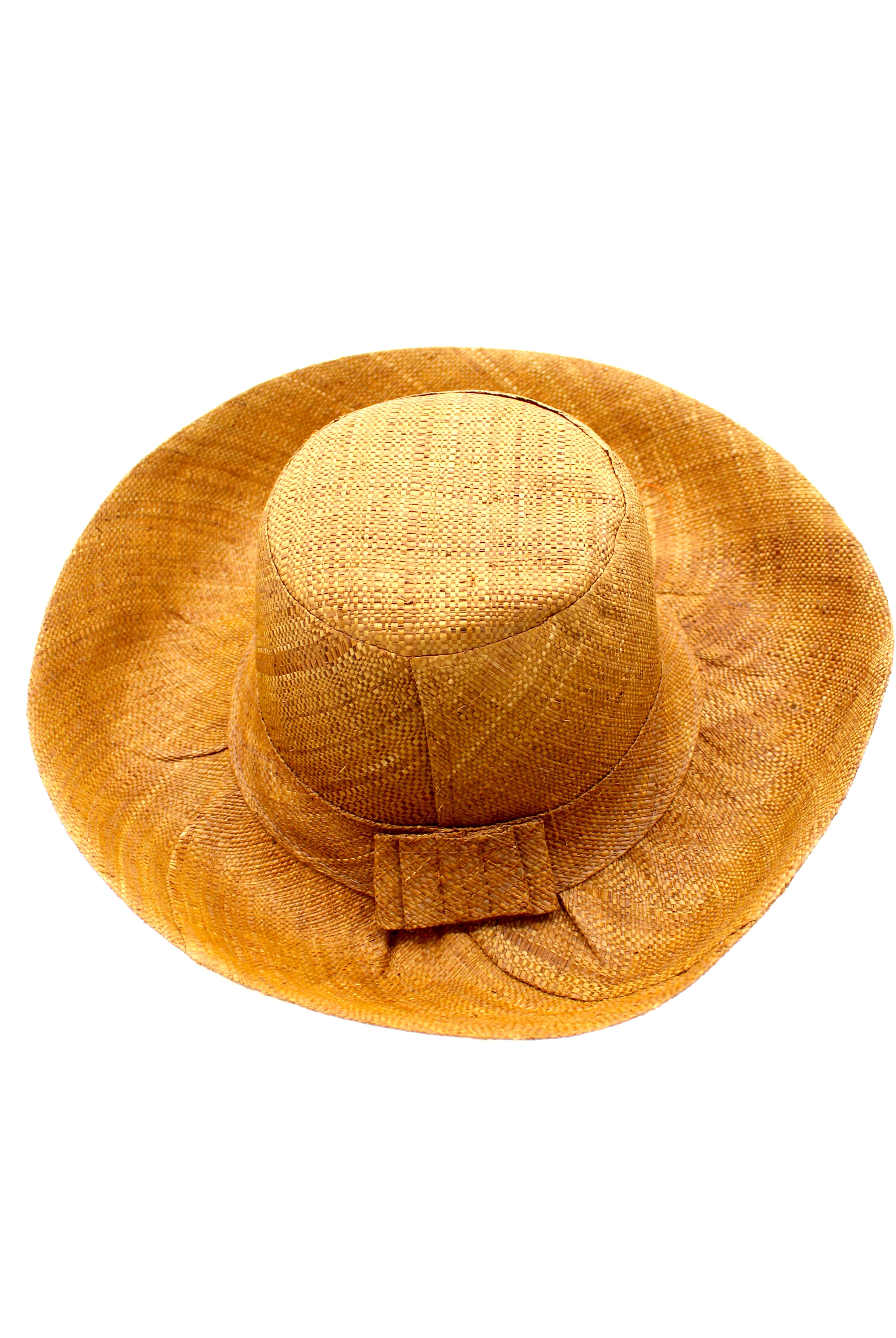 5" & 7" Wide Brim Cinnamon Packable Straw Sun Hat handmade loomed natural raffia palm fiber in a solid hue of cinnamon/tobacco/dark/brown - Shebobo