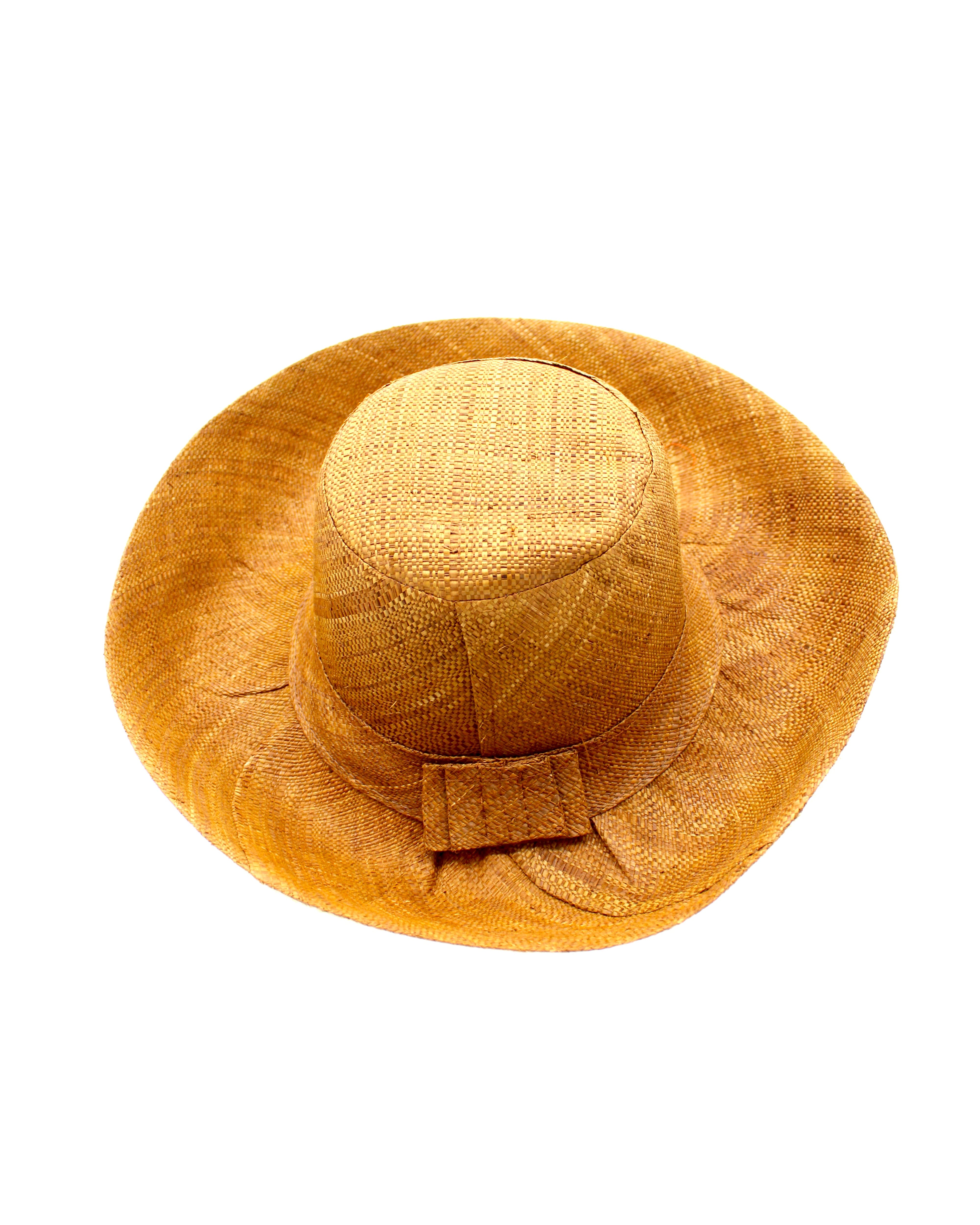 5" & 7" Wide Brim Cinnamon Packable Straw Sun Hat handmade loomed natural raffia palm fiber in a solid hue of cinnamon/tobacco/dark/brown - Shebobo