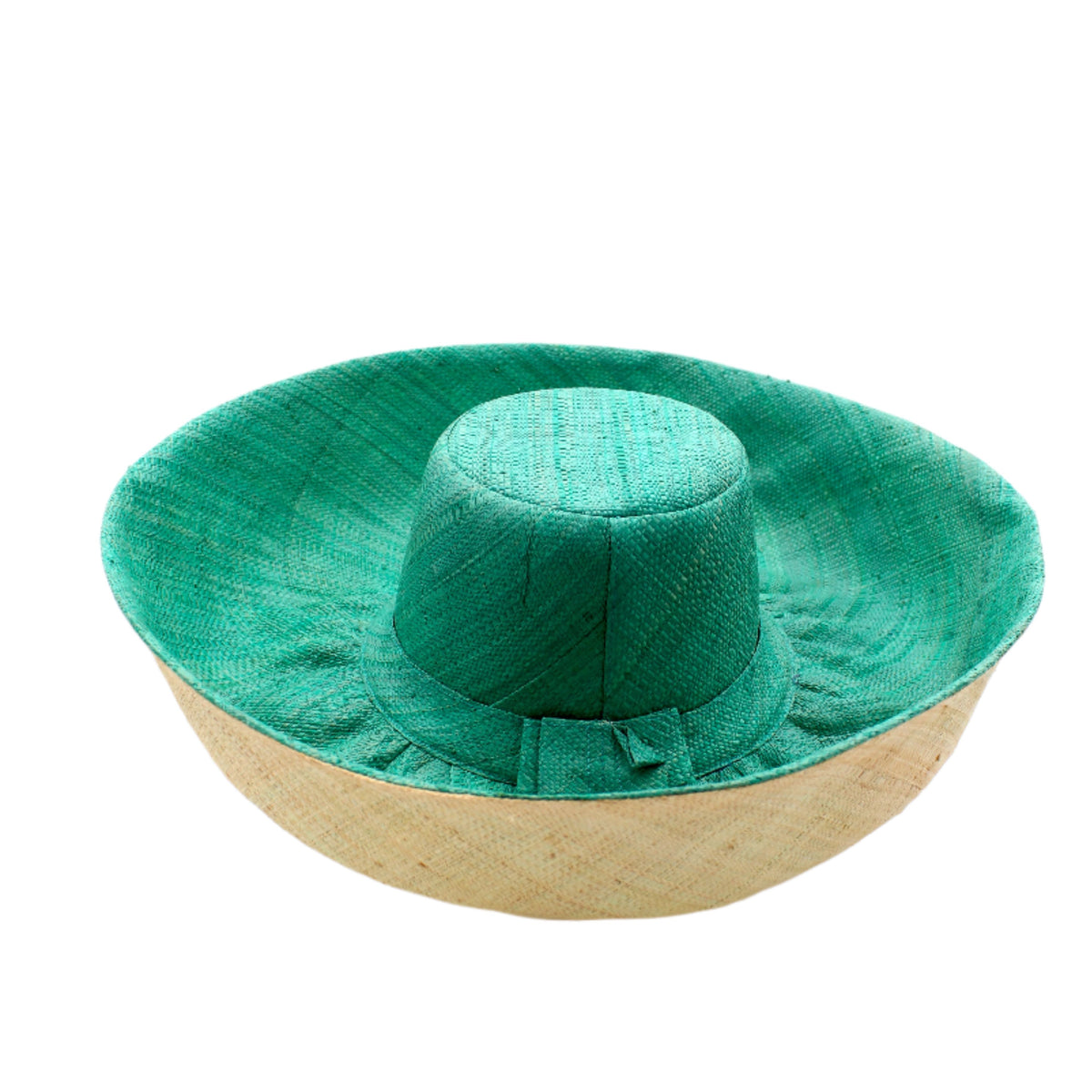 5 inch or 7 inch wide brim handmade seafoam blue/green top half and natural straw color bottom half two tone loomed raffia sun protection packable lightweight straw hat - Shebobo