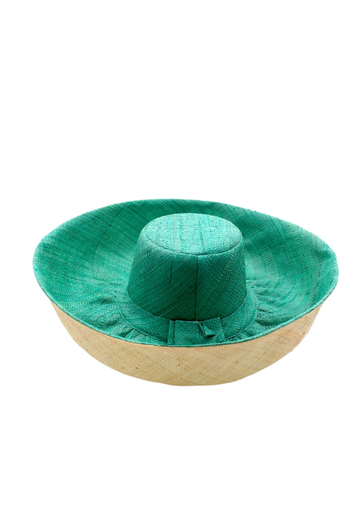 5 inch or 7 inch wide brim handmade seafoam blue/green top half and natural straw color bottom half two tone loomed raffia sun protection packable lightweight straw hat - Shebobo