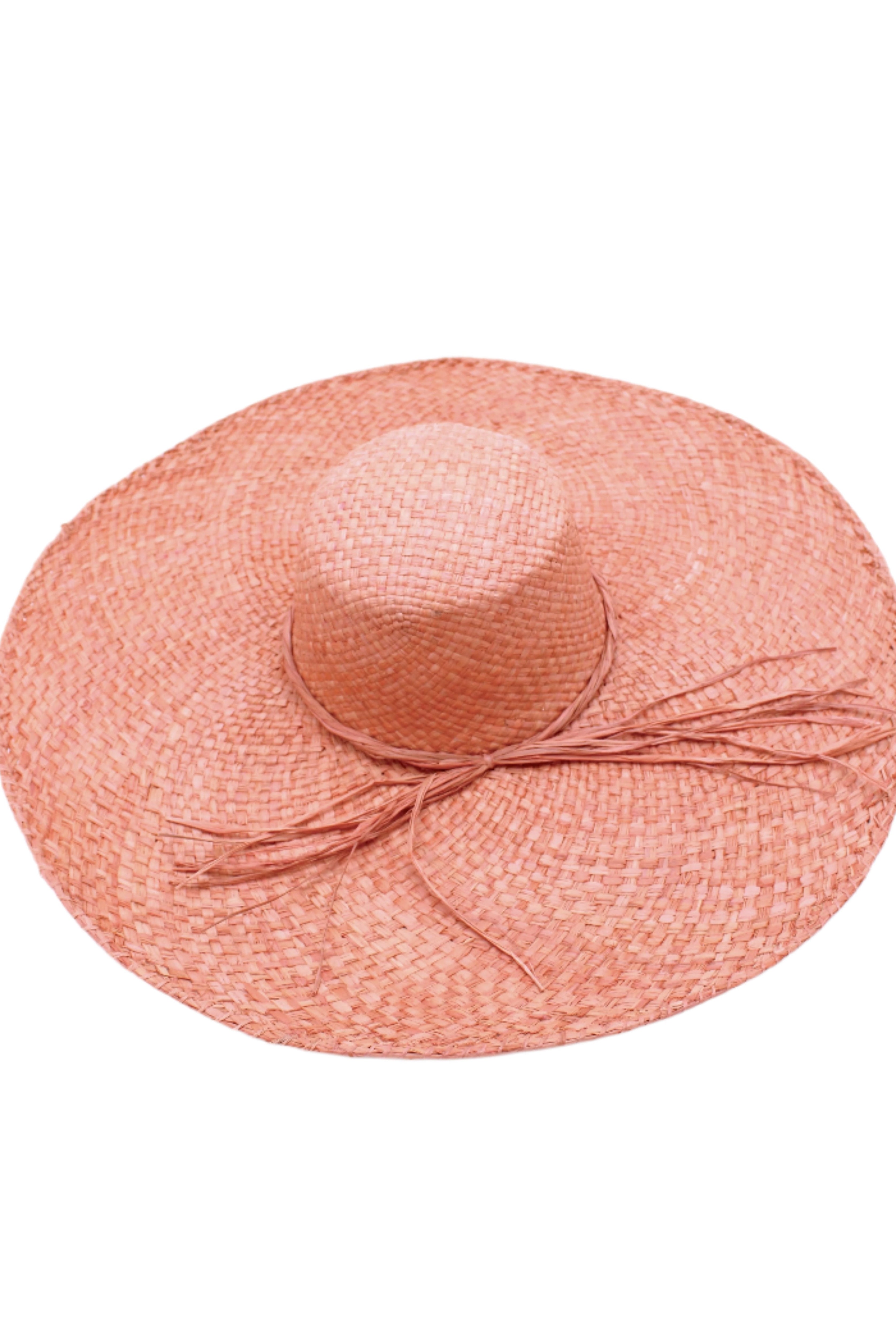 7" Brim Natasha Blush Woven XL Straw Sun Hat handmade woven natural raffia palm fiber in a solid hue of blush red/pink with matching adjustable twisted raffia hat band and and extra wide brim - Shebobo