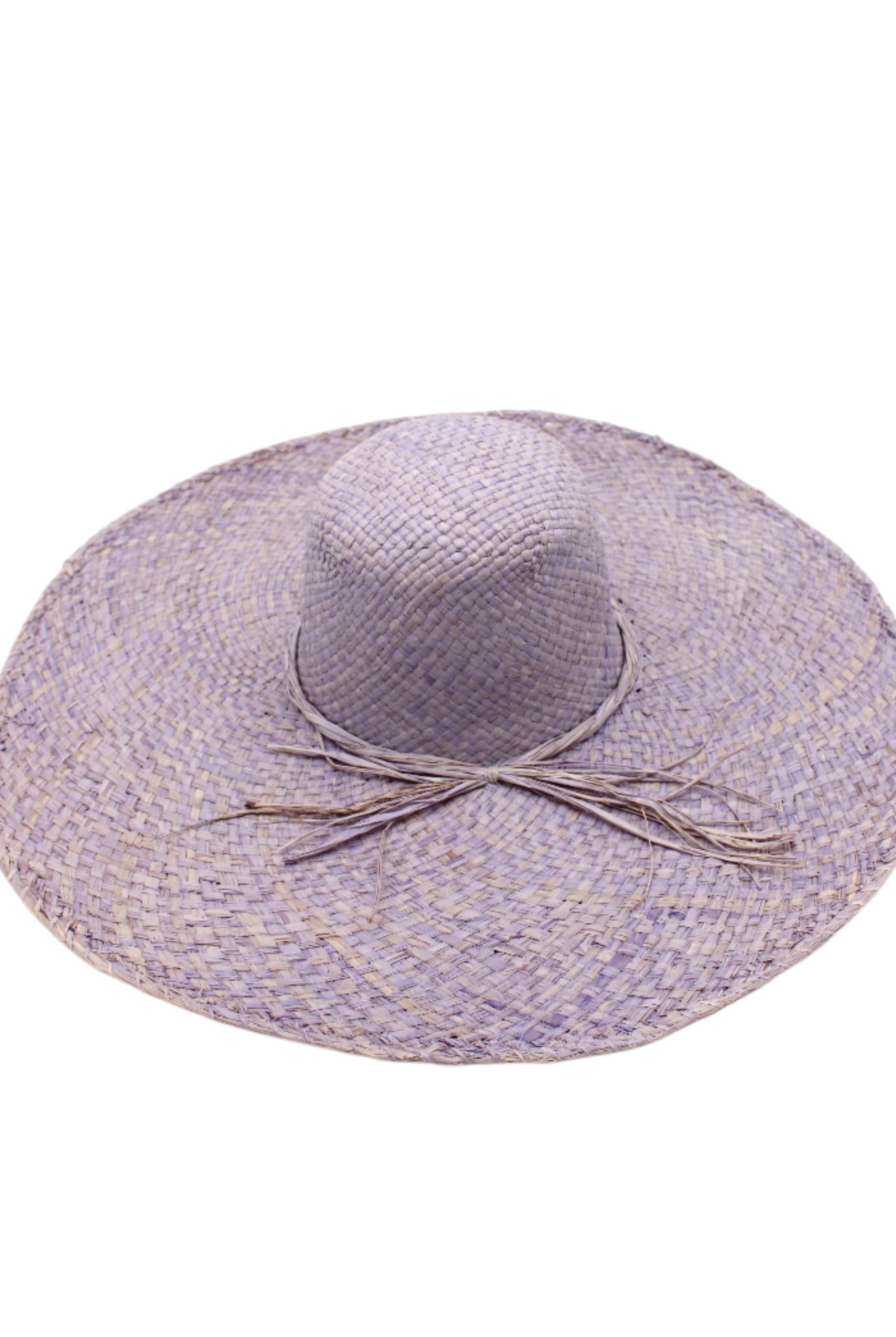 7" Wide Brim Natasha Wisteria Woven XL Straw Sun Hat handmade woven natural raffia palm fiber in a solid hue of wisteria/lavender/lilac pink/purple with matching adjustable twisted raffia hat band and and extra wide brim - Shebobo