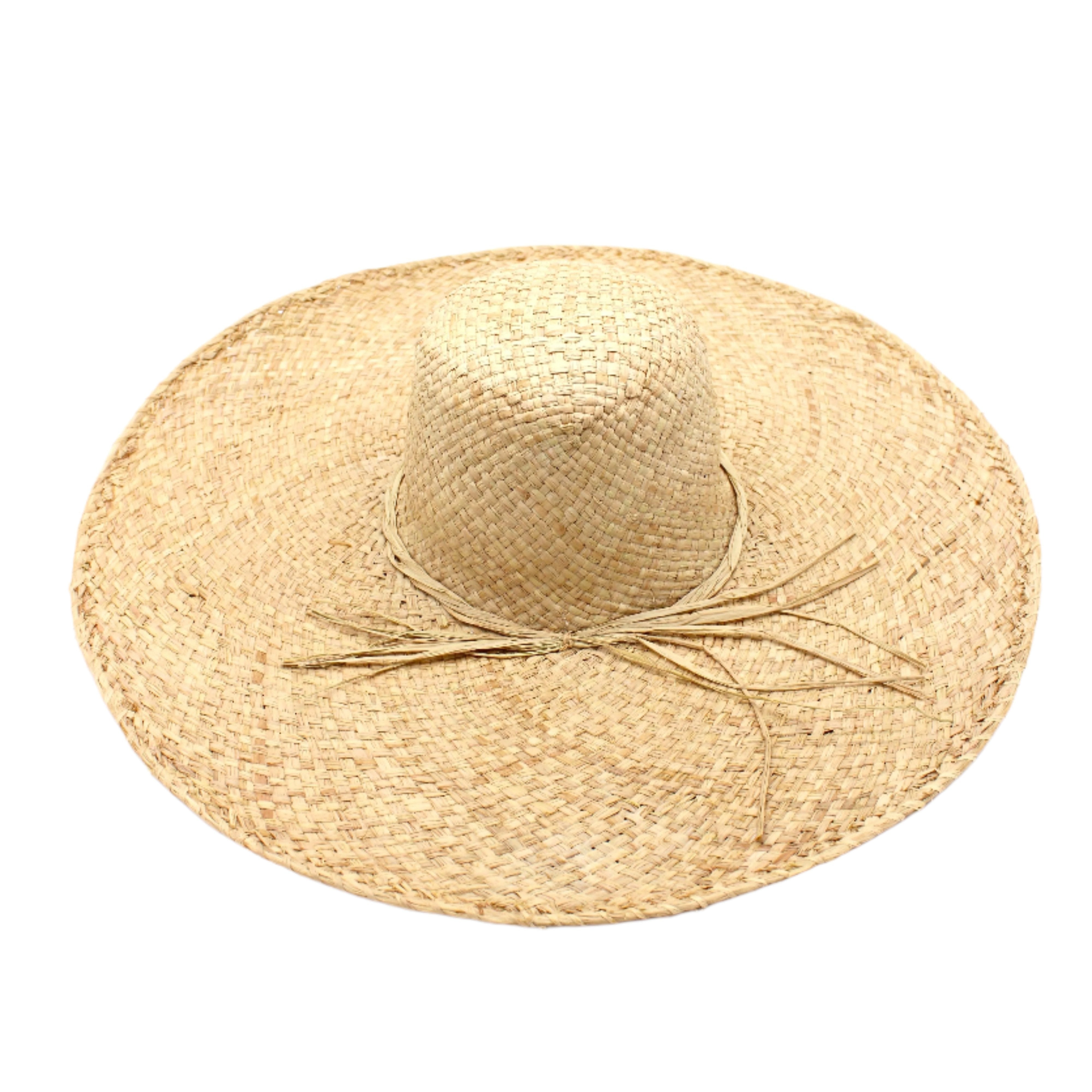 7" Wide Brim Natasha Natural Woven XL Straw Sun Hat handmade woven natural raffia palm fiber in a solid hue of natural straw color with matching adjustable twisted raffia hat band and and extra wide brim - Shebobo