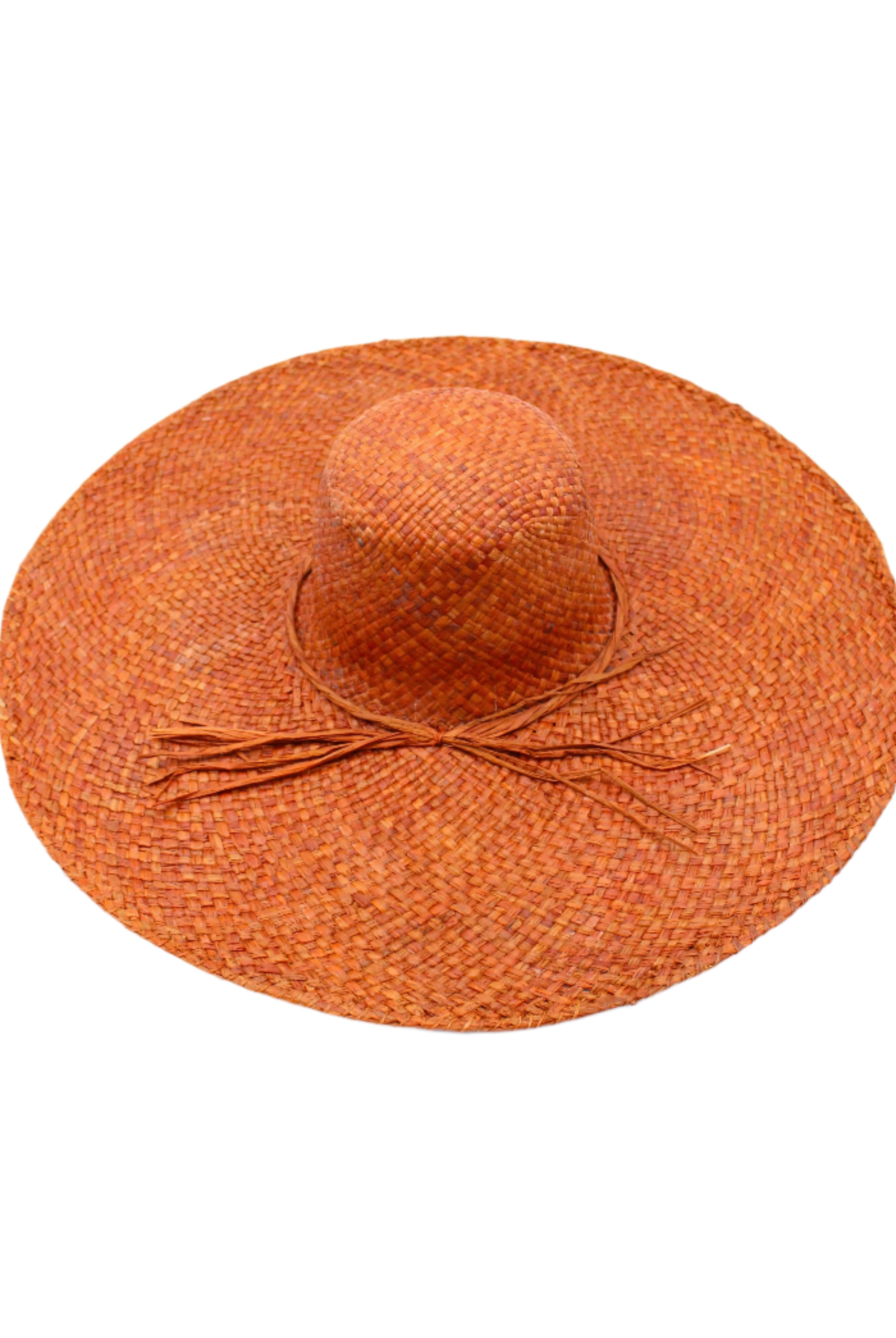 7" Wide Brim Natasha Caramel Woven XL Straw Sun Hat handmade woven natural raffia palm fiber in a solid hue of whisky red/brown with matching adjustable twisted raffia hat band and and extra wide brim - Shebobo