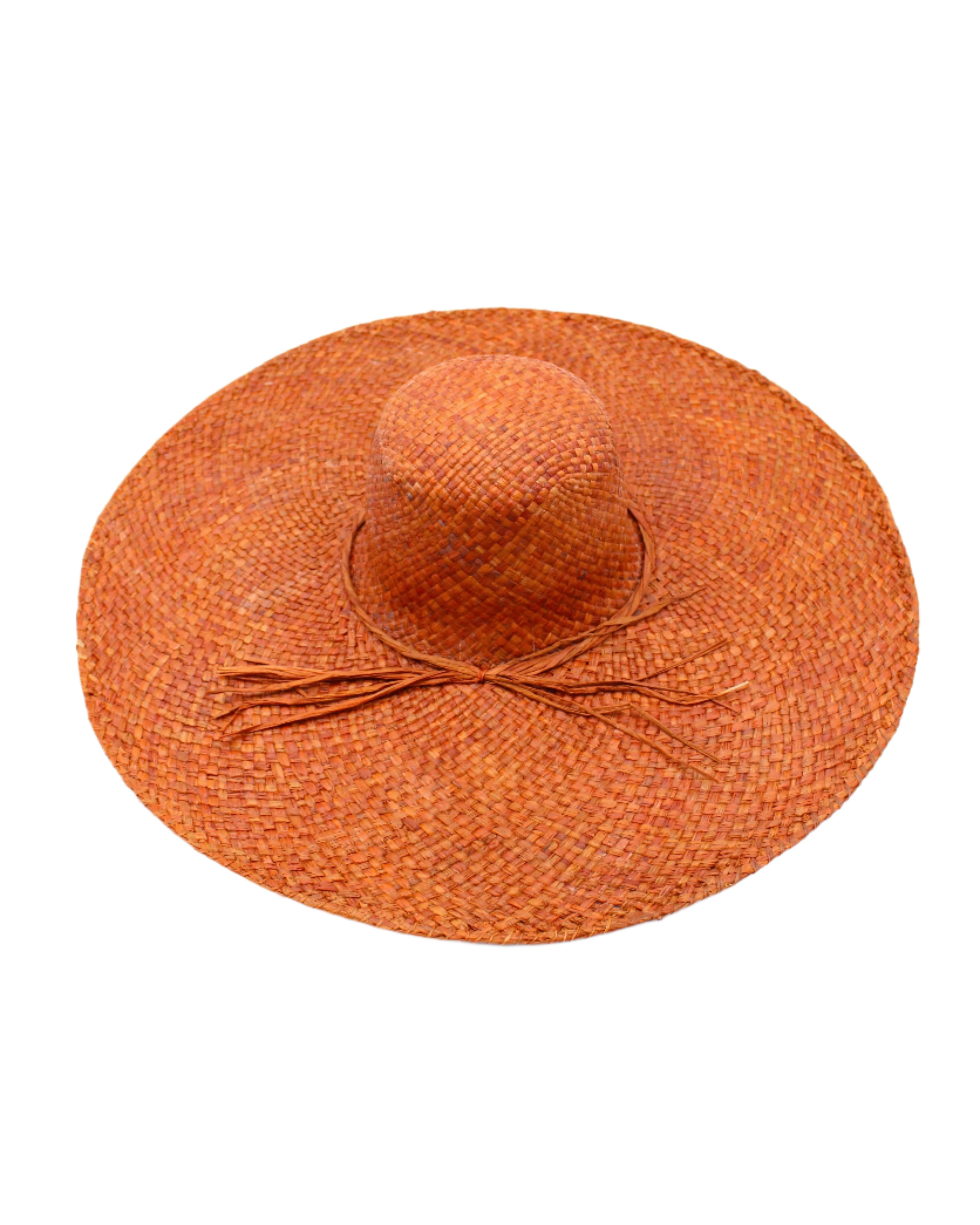 7" Wide Brim Natasha Caramel Woven XL Straw Sun Hat handmade woven natural raffia palm fiber in a solid hue of whisky red/brown with matching adjustable twisted raffia hat band and and extra wide brim - Shebobo