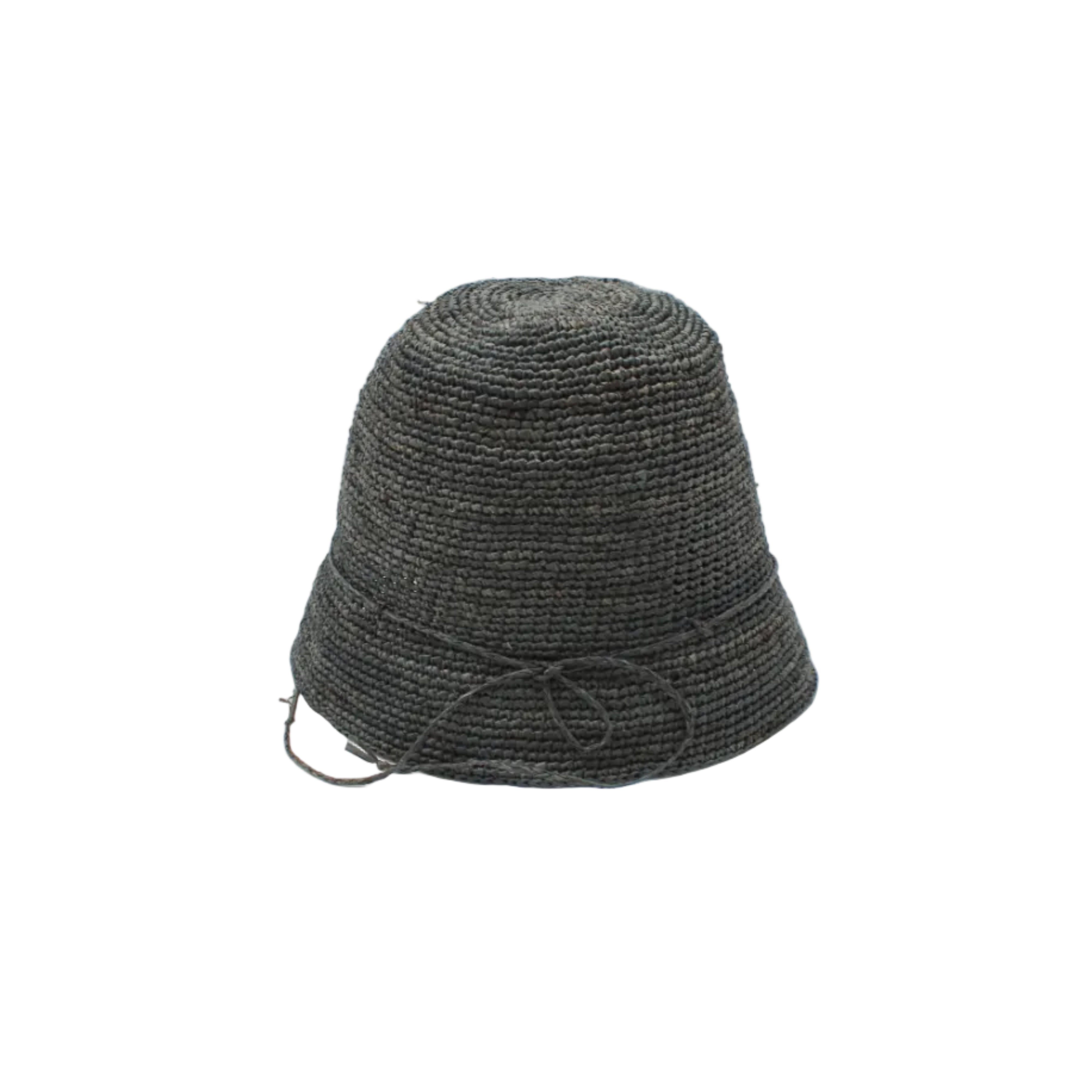 Ali 2" Brim Crochet Bucket Raffia Straw Hats handmade natural raffia palm fiber in a subtle crochet link texture spiraling out from the top crown of the hat to the edge of the brim in a solid hue of gray with matching braided adjustable hat band sun hat - Shebobo