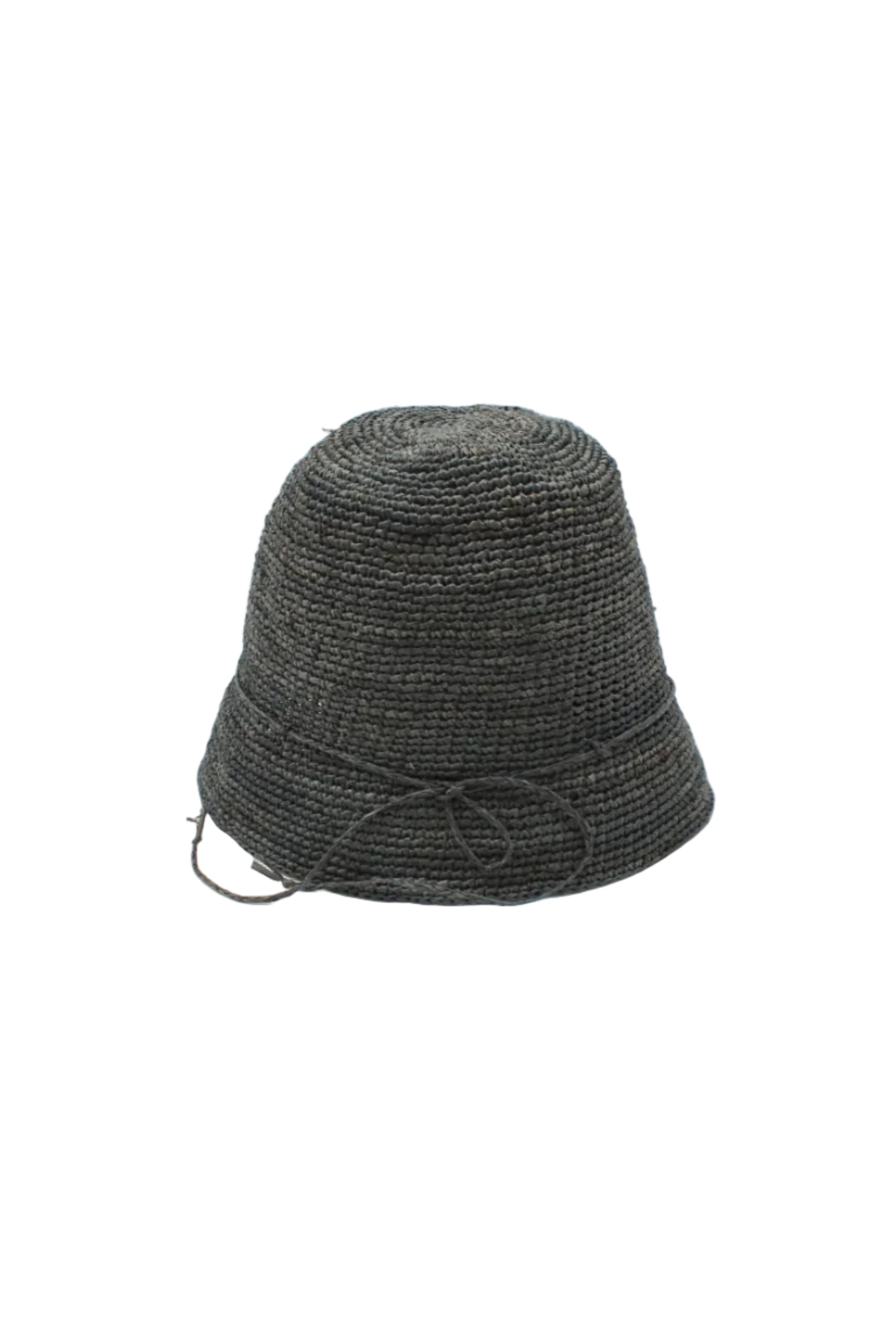 Ali 2" Brim Crochet Bucket Raffia Straw Hats handmade natural raffia palm fiber in a subtle crochet link texture spiraling out from the top crown of the hat to the edge of the brim in a solid hue of gray with matching braided adjustable hat band sun hat - Shebobo