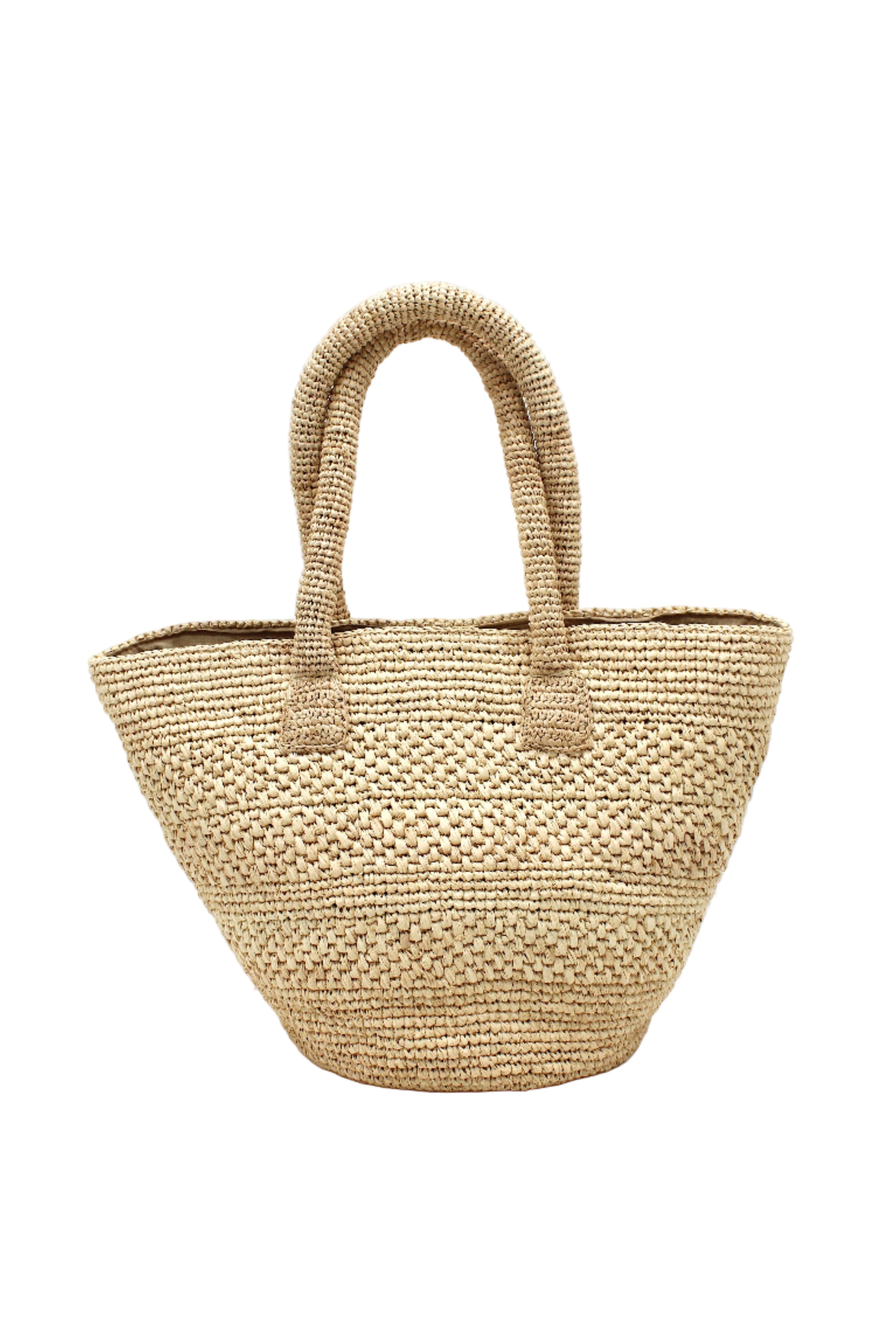 Anakao Crochet Straw Basket Handbag handmade natural raffia palm fiber in a solid hue of natural straw color crochet into a multi width horizontal stripe pattern of varying link textures beach bag shoulder bag purse - Shebobo