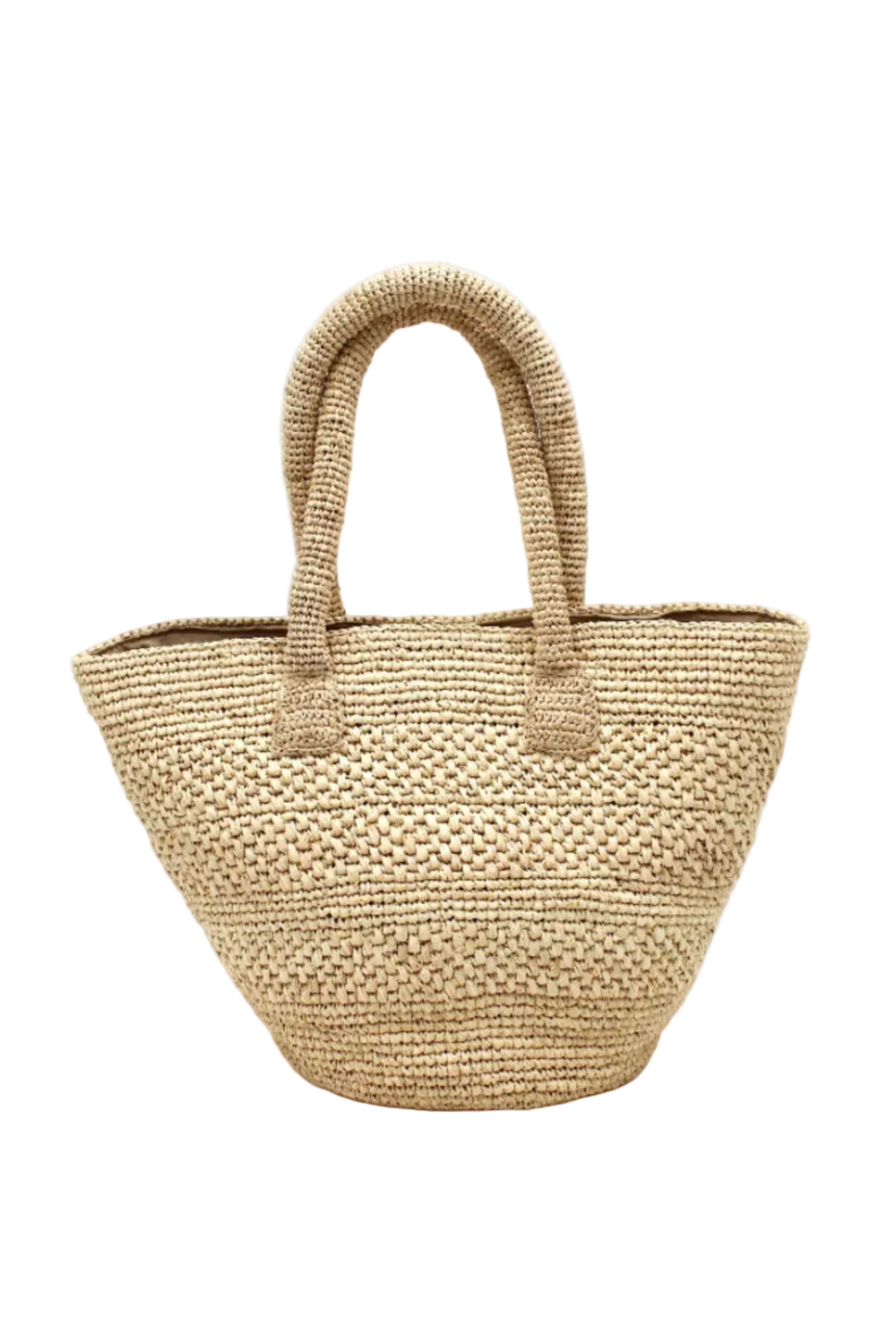Anakao Crochet Straw Basket Handbag handmade natural raffia palm fiber in a solid hue of natural straw color crochet into a multi width horizontal stripe pattern of varying link textures beach bag shoulder bag purse - Shebobo
