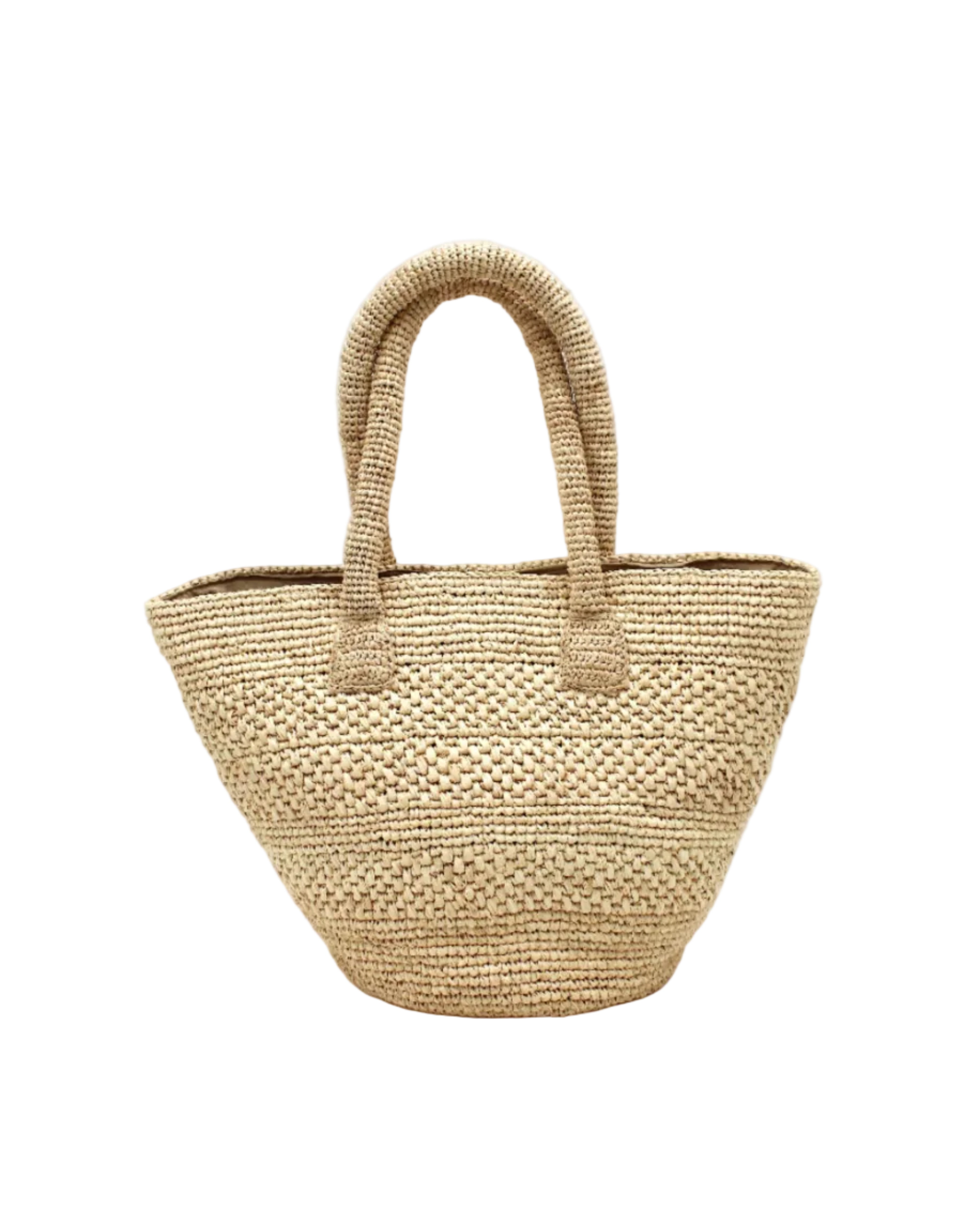 Anakao Crochet Straw Basket Handbag handmade natural raffia palm fiber in a solid hue of natural straw color crochet into a multi width horizontal stripe pattern of varying link textures beach bag shoulder bag purse - Shebobo
