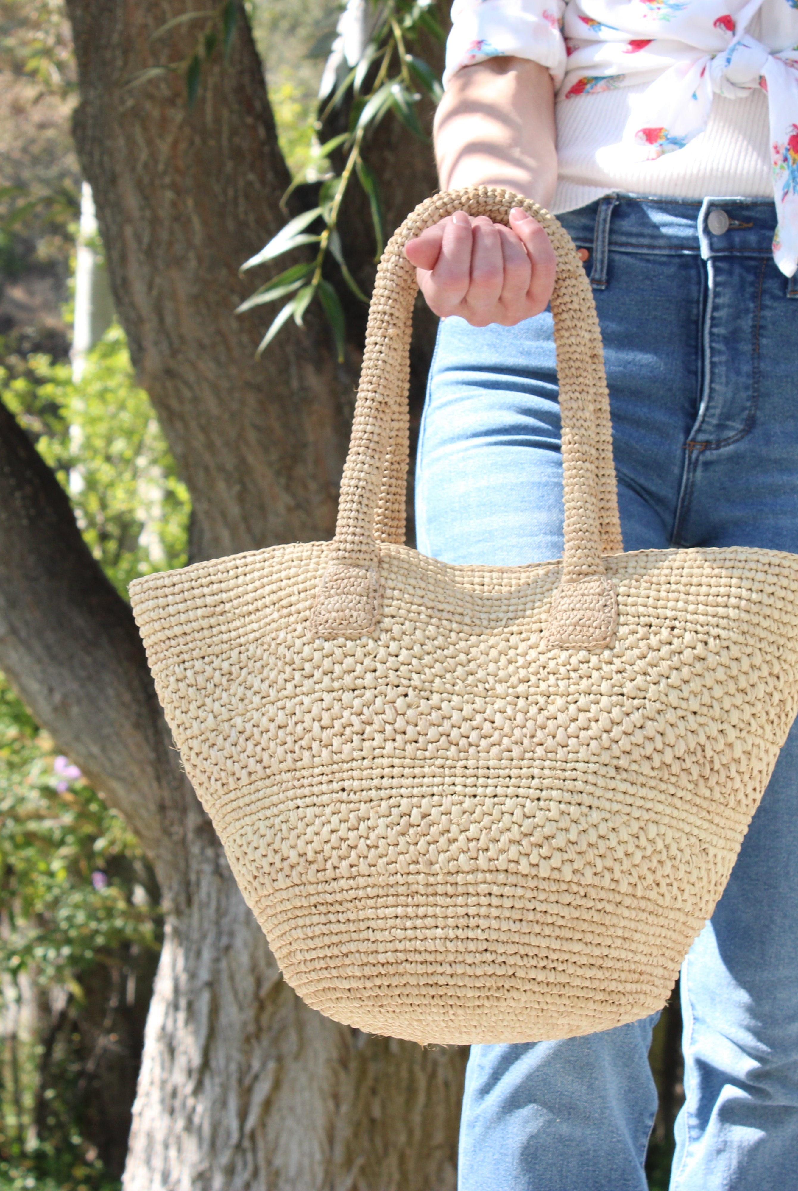 Model wearing Lizzie Crochet Straw & Leather Sandal Shoes