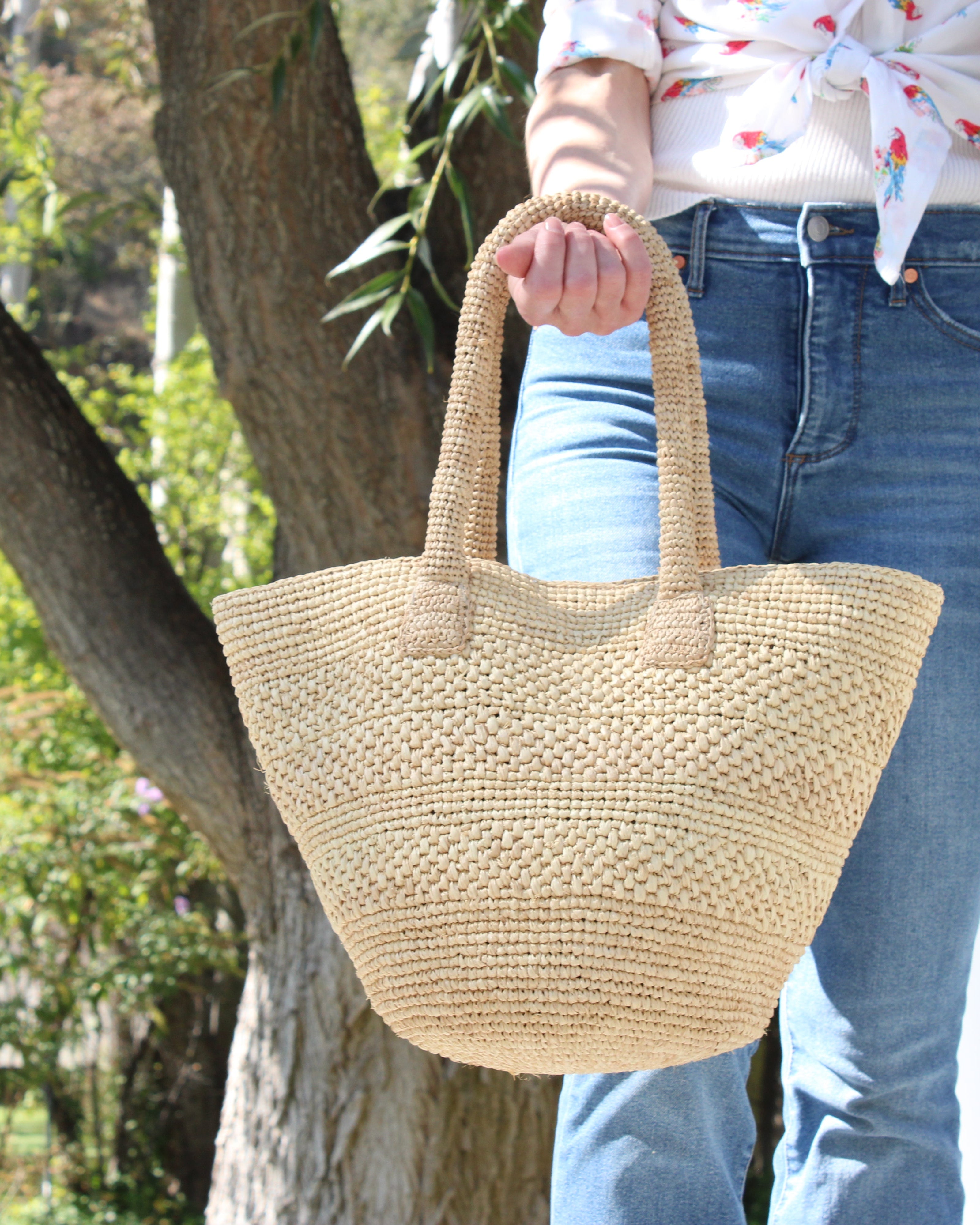 Model wearing Lizzie Crochet Straw & Leather Sandal Shoes