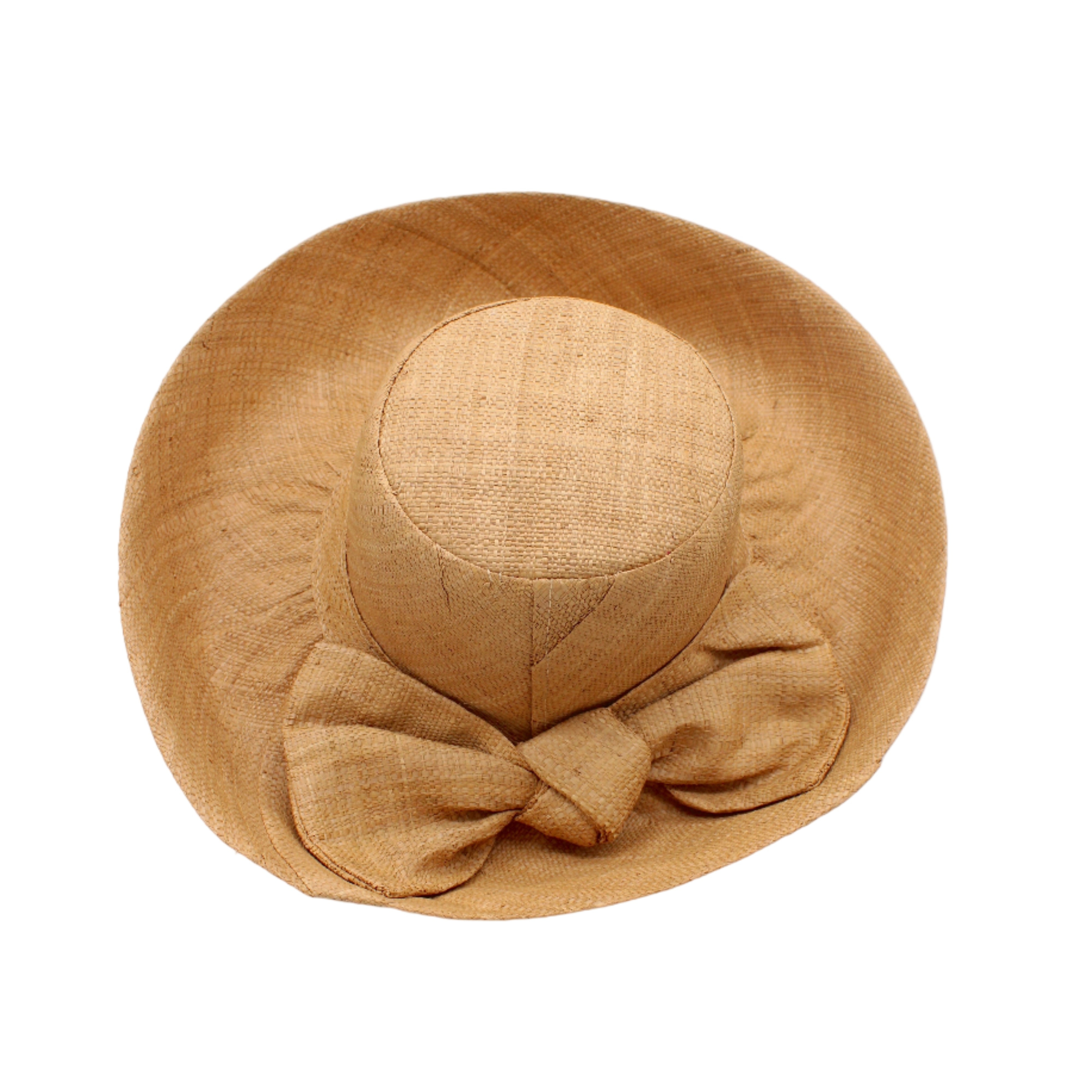Audrey 5" & 7" Wide Brim Solid Color Straw Sun Hats with Big Bow handmade loomed natural raffia straw fiber in a solid hue of Cappuccino tea/light/brown with matching oversized big bow embellishment hat band - Shebobo