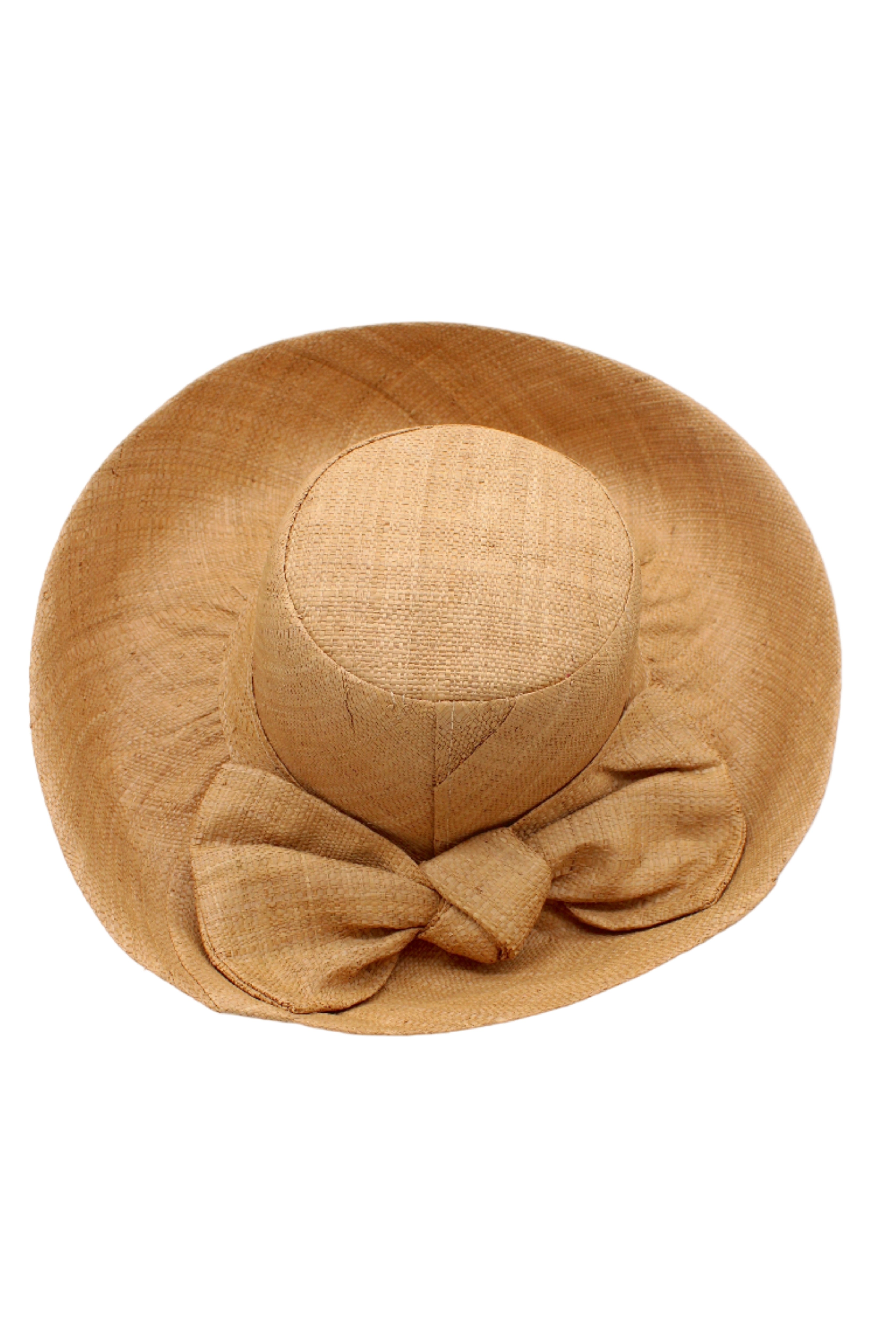 Audrey 5" & 7" Wide Brim Solid Color Straw Sun Hats with Big Bow handmade loomed natural raffia straw fiber in a solid hue of Cappuccino tea/light/brown with matching oversized big bow embellishment hat band - Shebobo