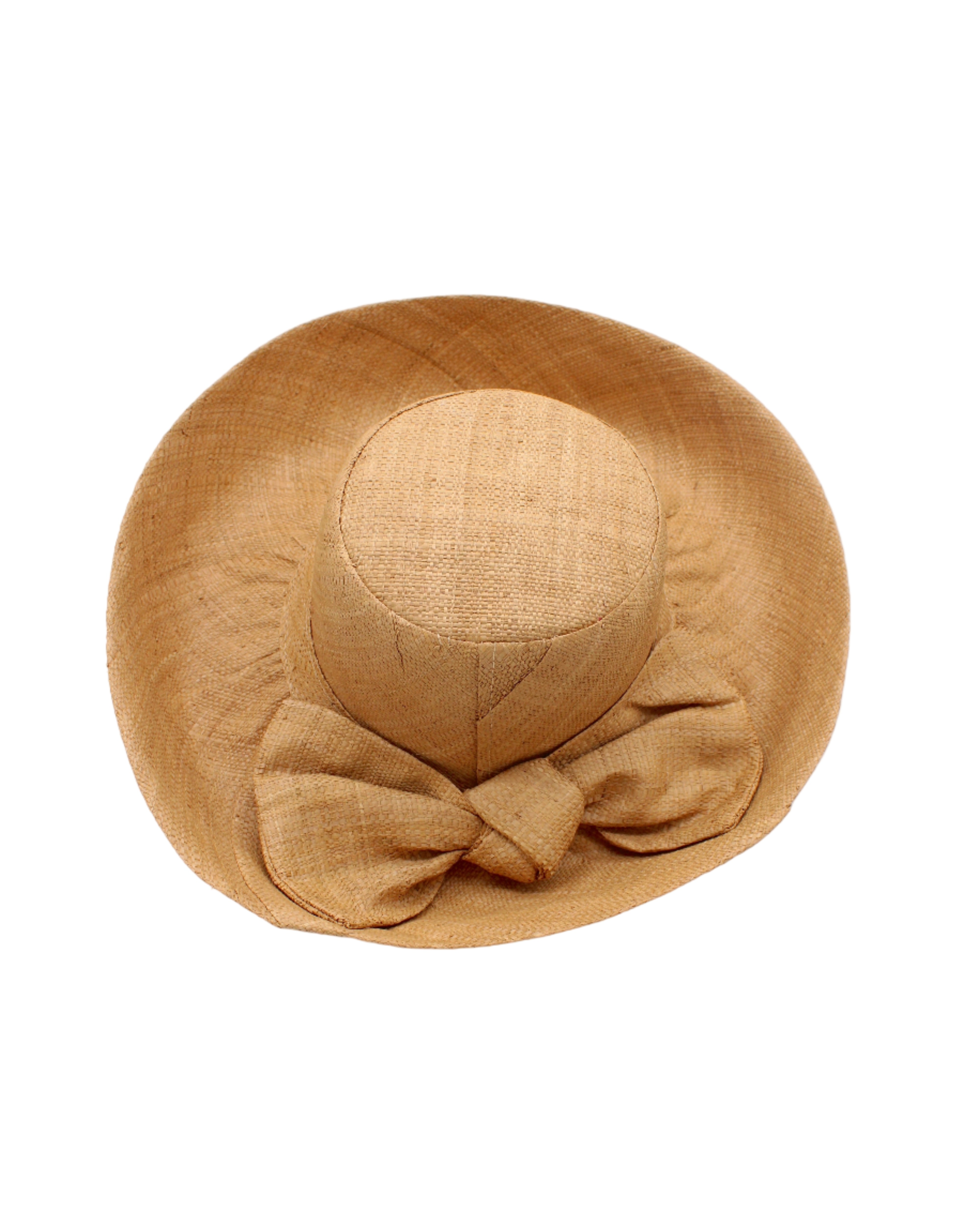Audrey 5" & 7" Wide Brim Solid Color Straw Sun Hats with Big Bow handmade loomed natural raffia straw fiber in a solid hue of Cappuccino tea/light/brown with matching oversized big bow embellishment hat band - Shebobo