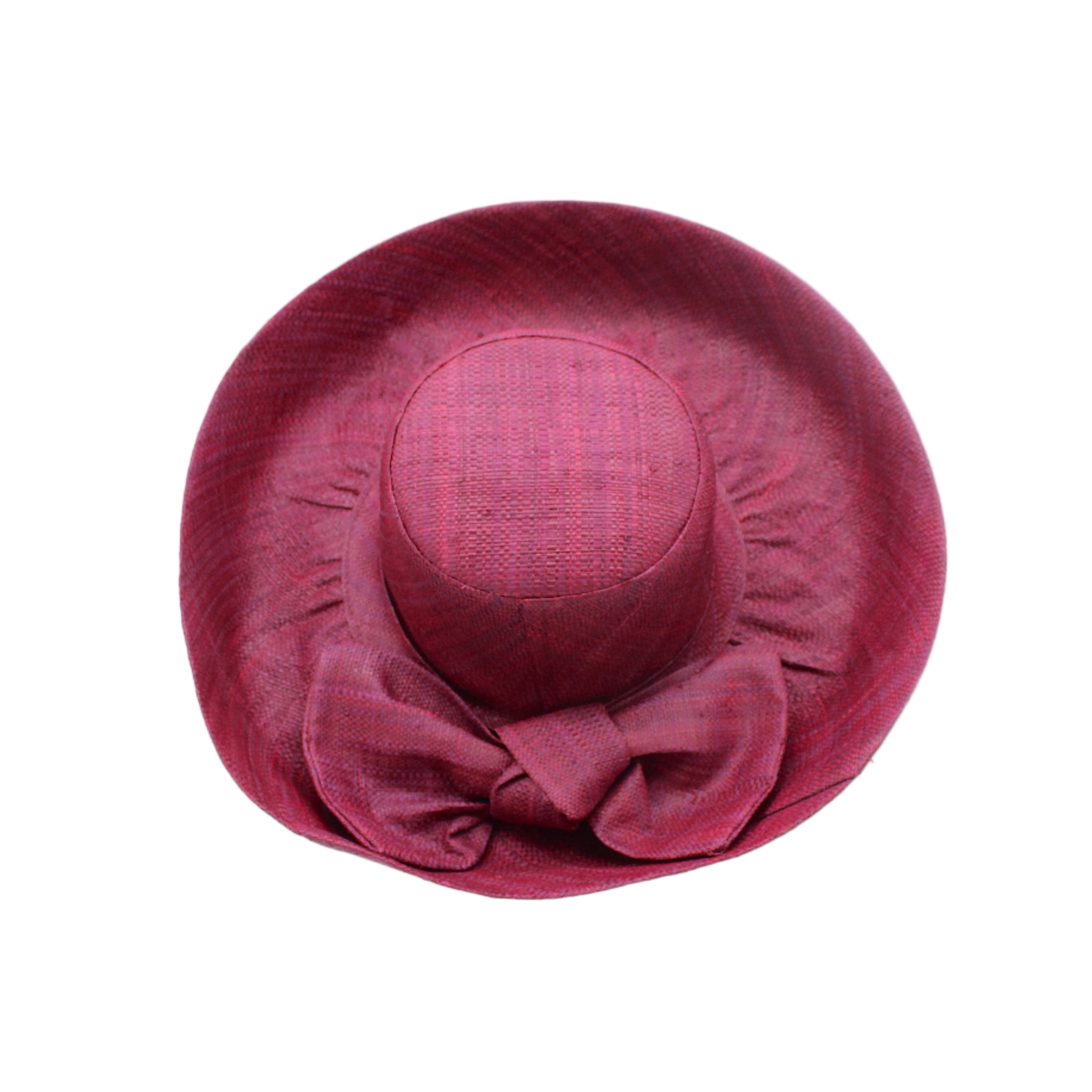 Audrey 5" & 7" Wide Brim Solid Color Straw Sun Hats with Big Bow handmade loomed natural raffia straw fiber in a solid hue of Umberwine bordeaux/claret/deep/dark/red/purple with matching oversized big bow embellishment hat band - Shebobo