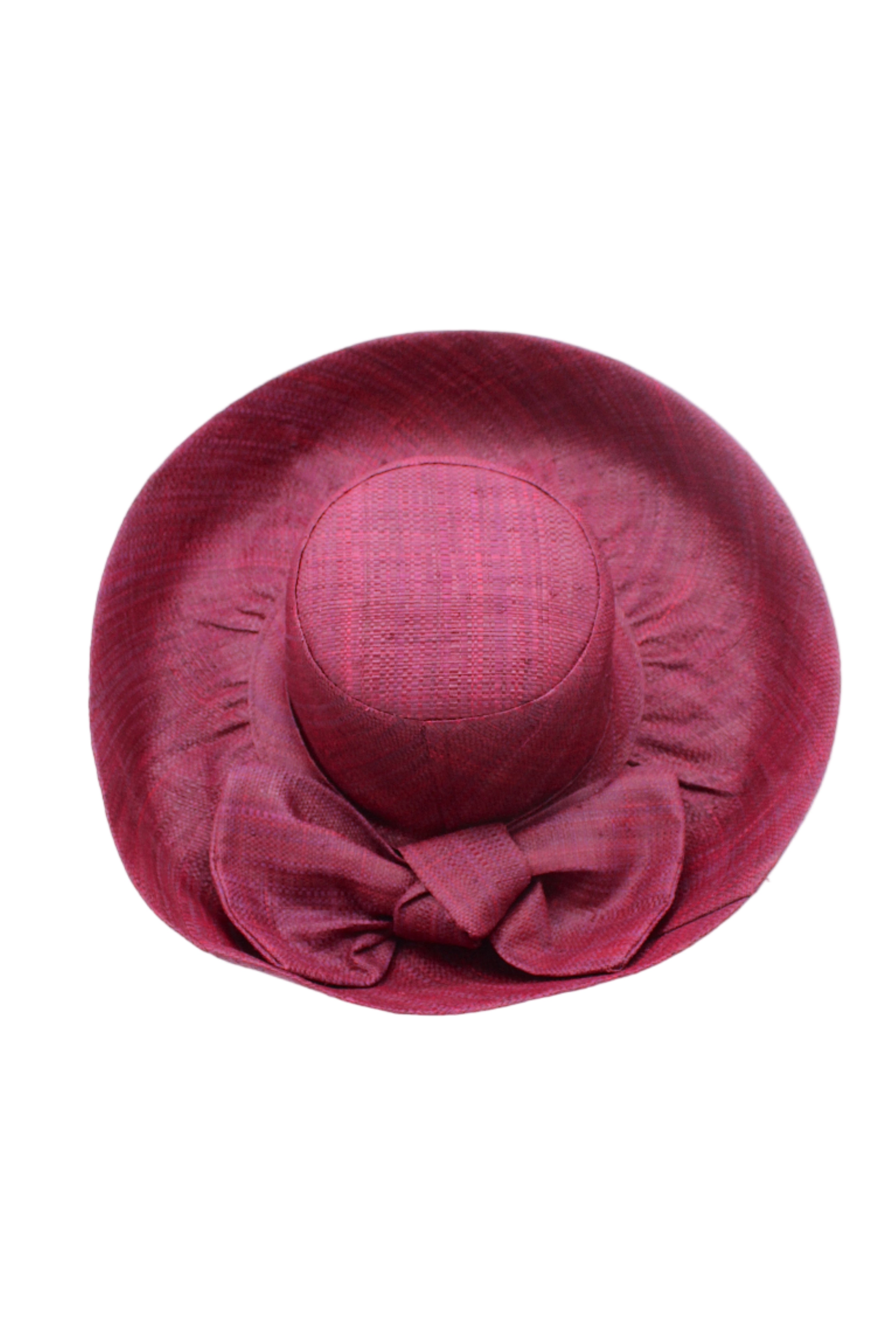 Audrey 5" & 7" Wide Brim Solid Color Straw Sun Hats with Big Bow handmade loomed natural raffia straw fiber in a solid hue of Umberwine bordeaux/claret/deep/dark/red/purple with matching oversized big bow embellishment hat band - Shebobo