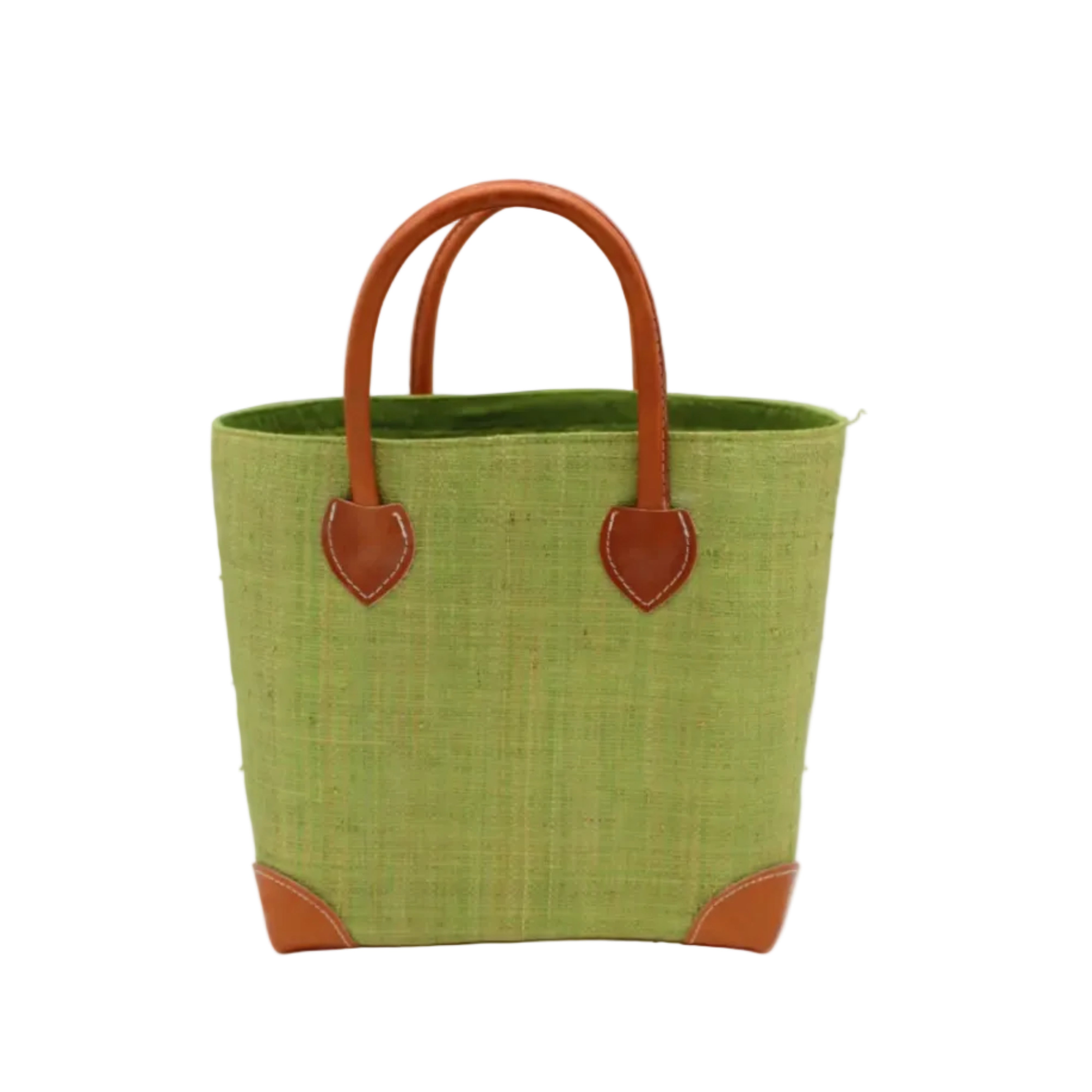 Augustine Straw Basket Bag Matcha handmade loomed raffia palm fiber in a solid hue of matcha light/meadow/green handbag purse with leather accents and handles beach bag - Shebobo