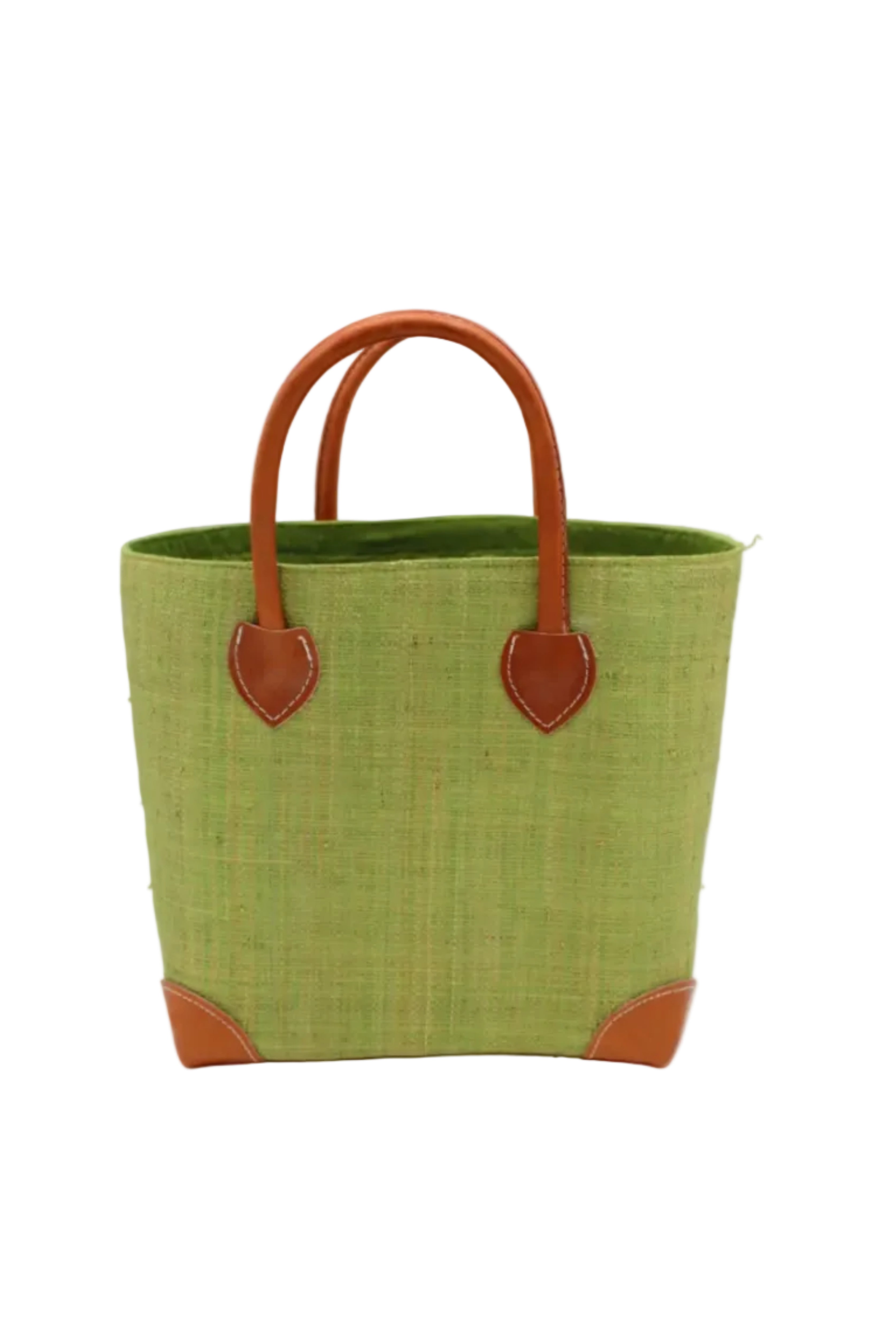 Augustine Straw Basket Bag Matcha handmade loomed raffia palm fiber in a solid hue of matcha light/meadow/green handbag purse with leather accents and handles beach bag - Shebobo