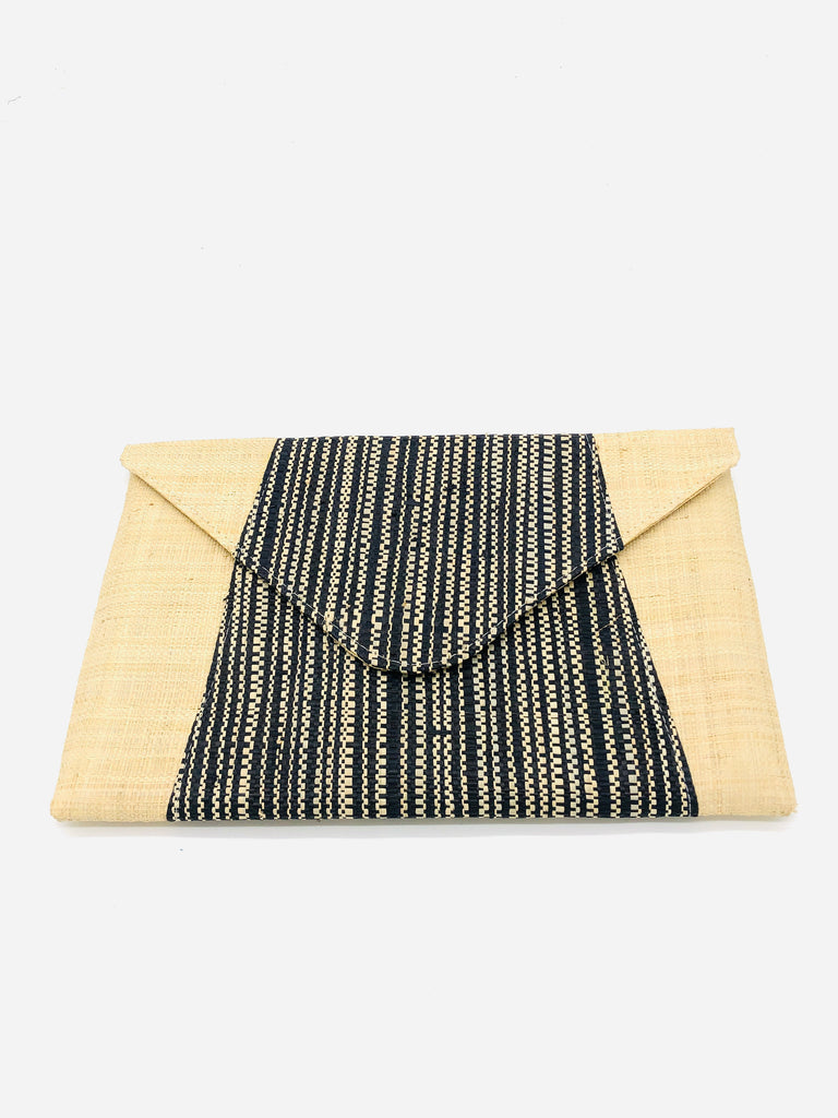 Belvedere envelope clutch solid natural straw color and natural/black melange pattern center raffia straw purse - Shebobo