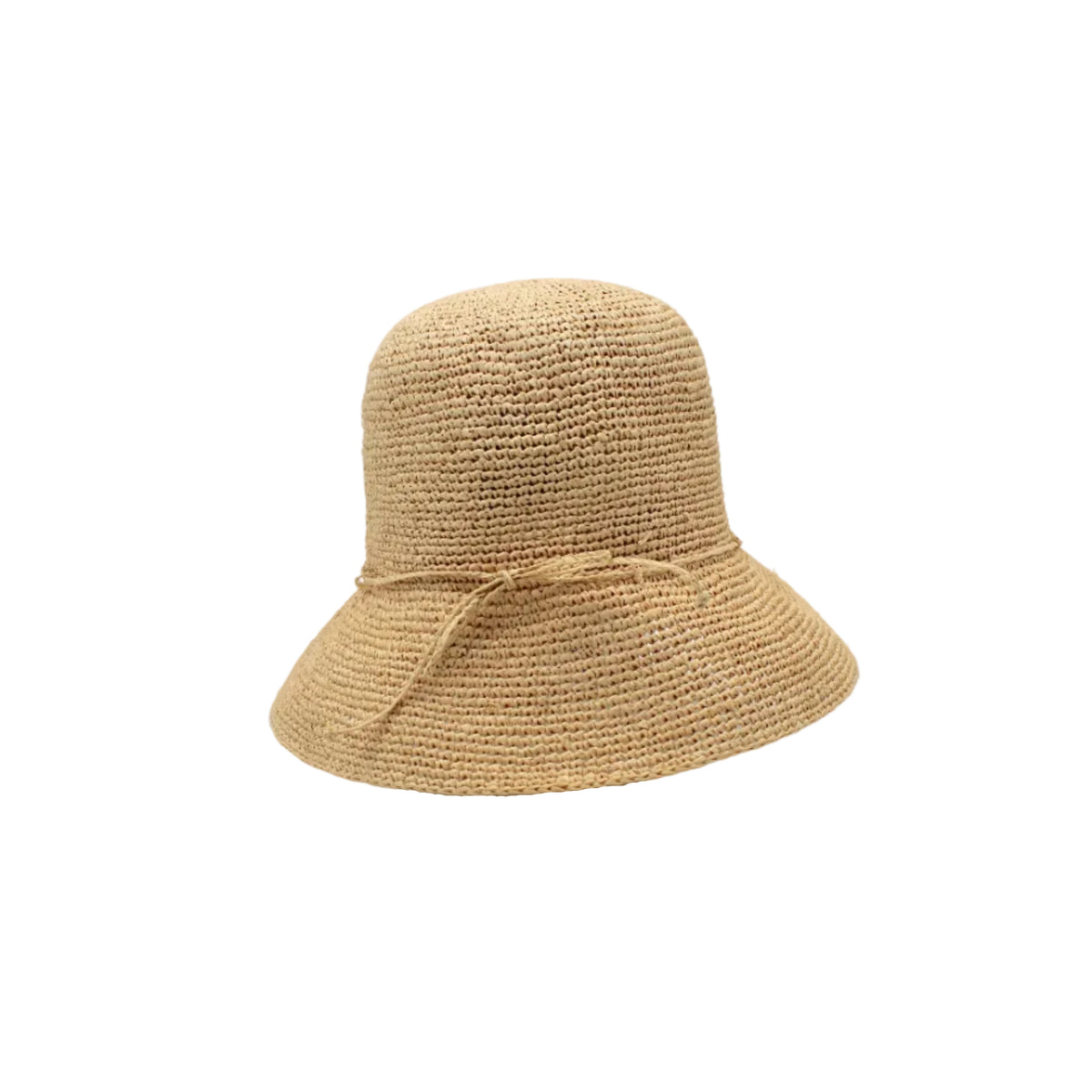 Bobbi 3" Brim Crochet Bucket Raffia Straw Hats handmade natural raffia palm fiber in a subtle crochet link texture spiraling out from the top crown of the hat to the edge of the brim in a solid hue of natural straw color with matching braided adjustable hat band sun hat - Shebobo