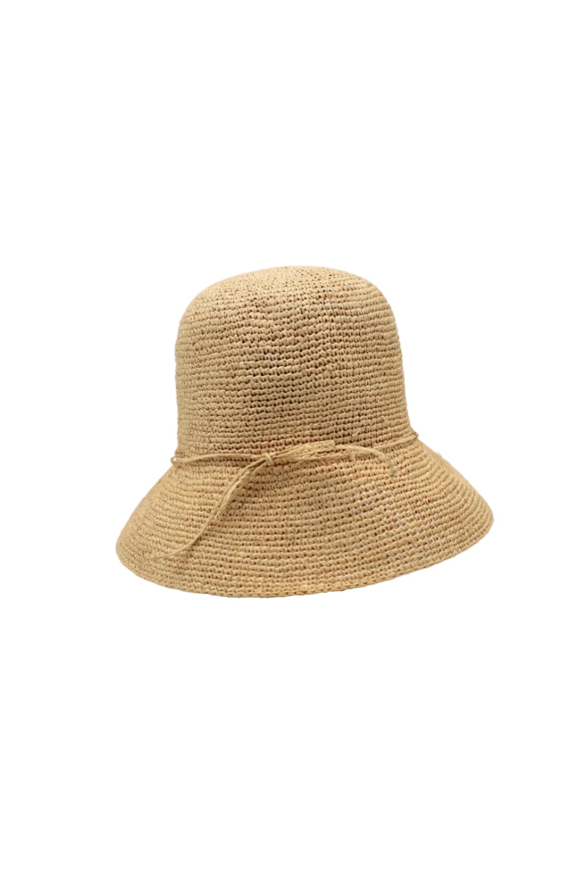 Bobbi 3" Brim Crochet Bucket Raffia Straw Hats handmade natural raffia palm fiber in a subtle crochet link texture spiraling out from the top crown of the hat to the edge of the brim in a solid hue of natural straw color with matching braided adjustable hat band sun hat - Shebobo