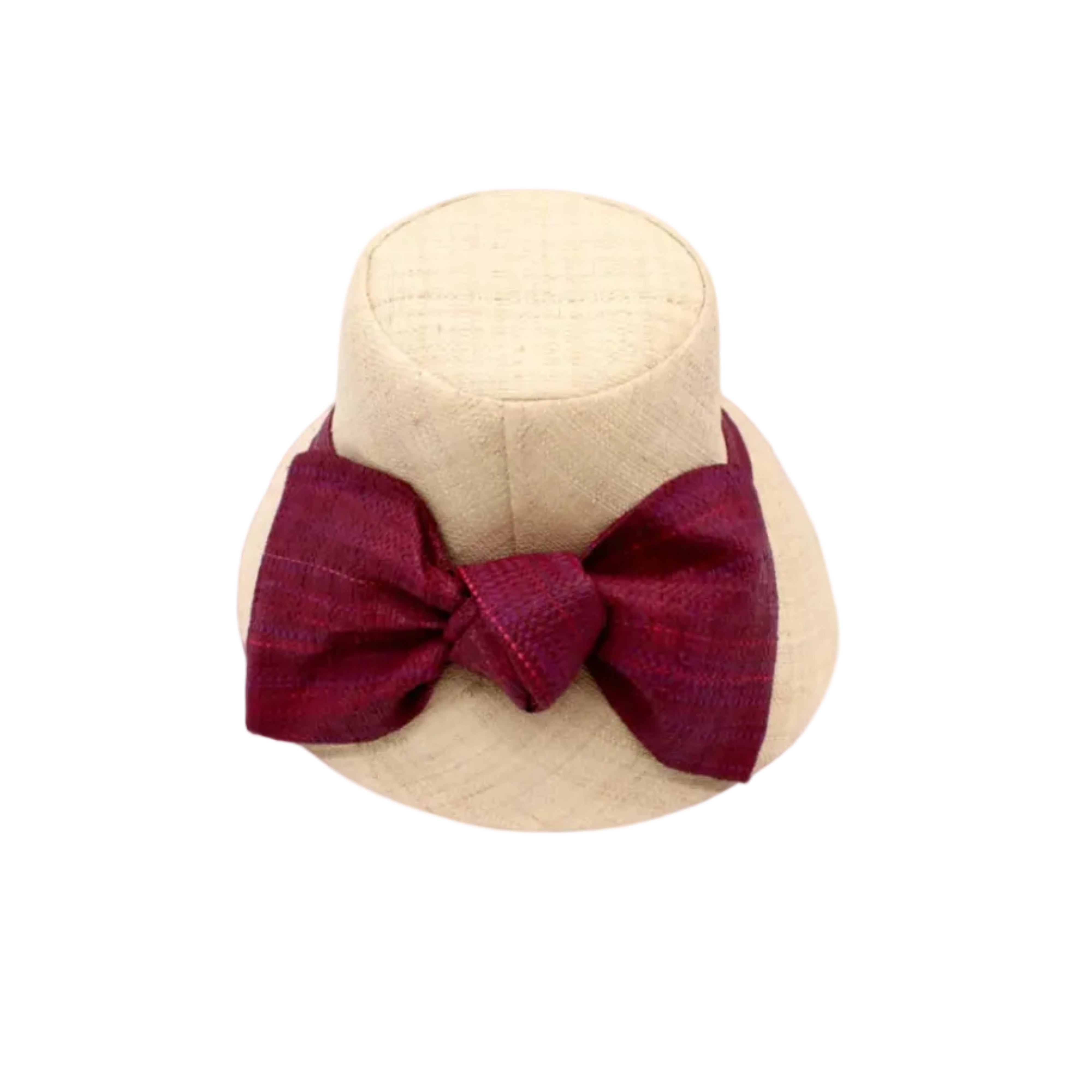 Cara Big Bow Straw Hat Handmade loomed raffia straw hat solid natural bucket hat with large umberwine bordeaux/claret/deep/dark/red/purple bow - Shebobo