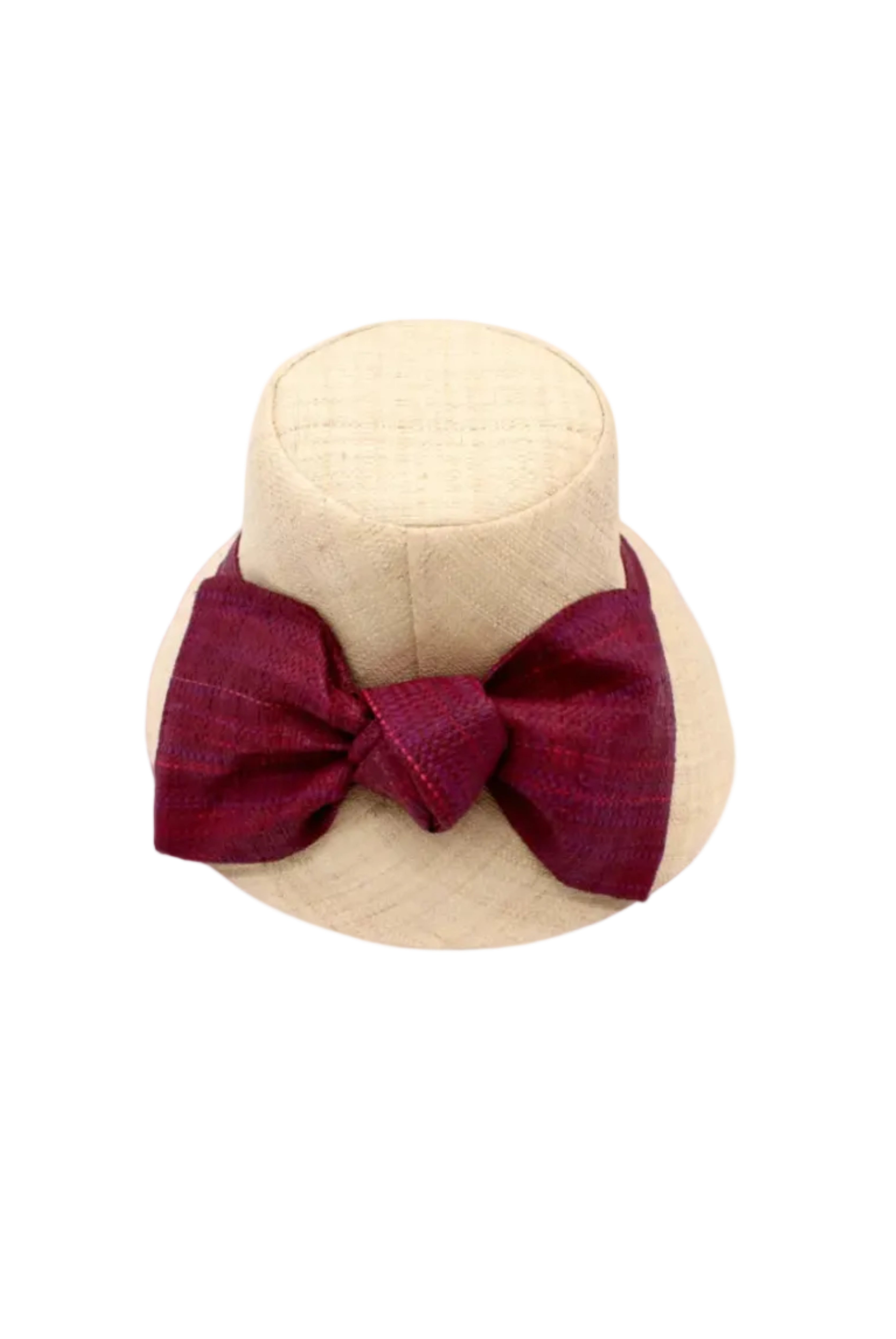 Cara Big Bow Straw Hat Handmade loomed raffia straw hat solid natural bucket hat with large umberwine bordeaux/claret/deep/dark/red/purple bow - Shebobo