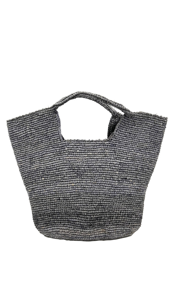 ConCon Tea Crochet Straw Basket handmade crochet raffia palm fiber textural pattern in grey - Shebobo