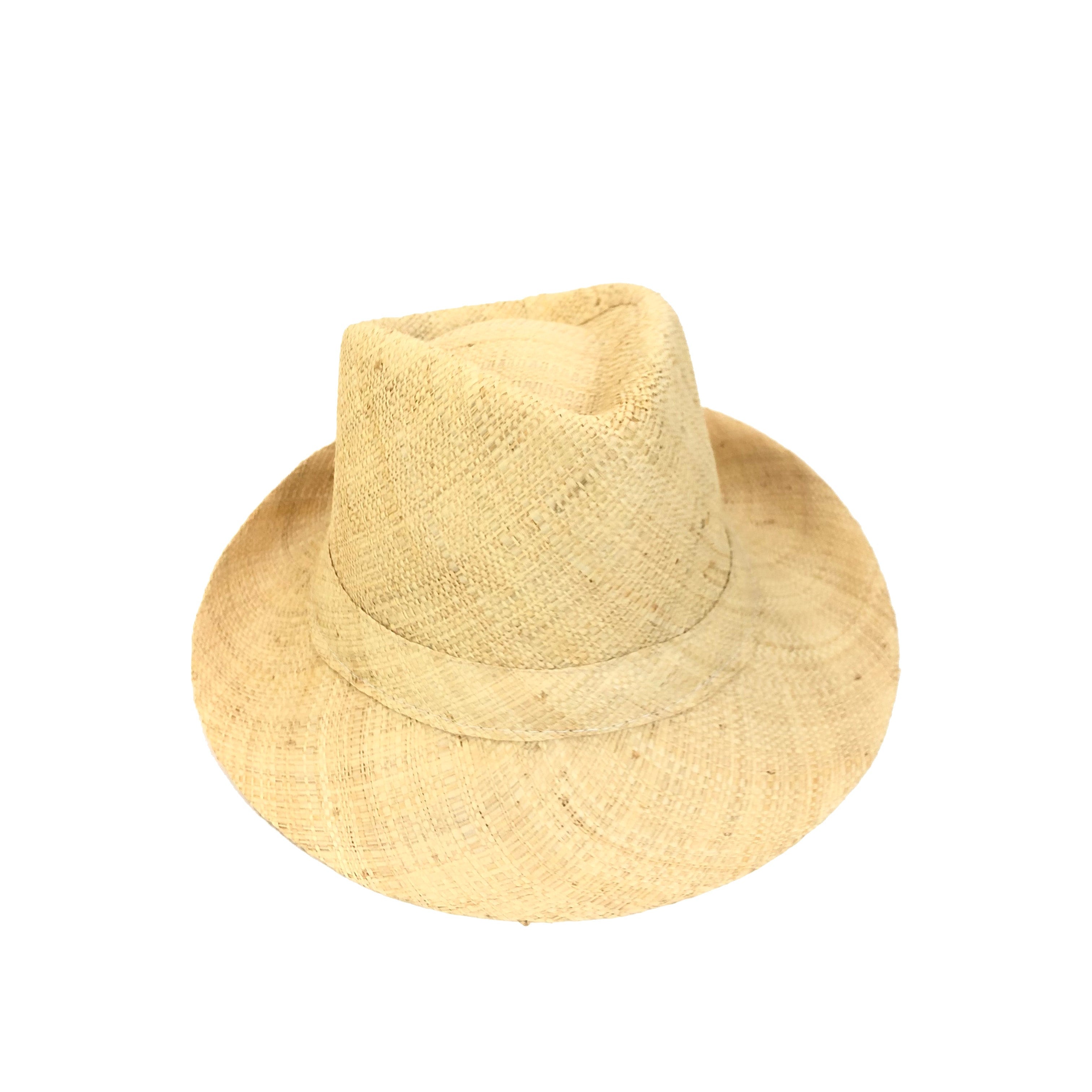 Fedra Natural with Black Hat Band - Unisex Fedora Straw Hat handmade loomed natural raffia palm fiber in a solid hue of natural straw color with an attached matching hat band - Shebobo