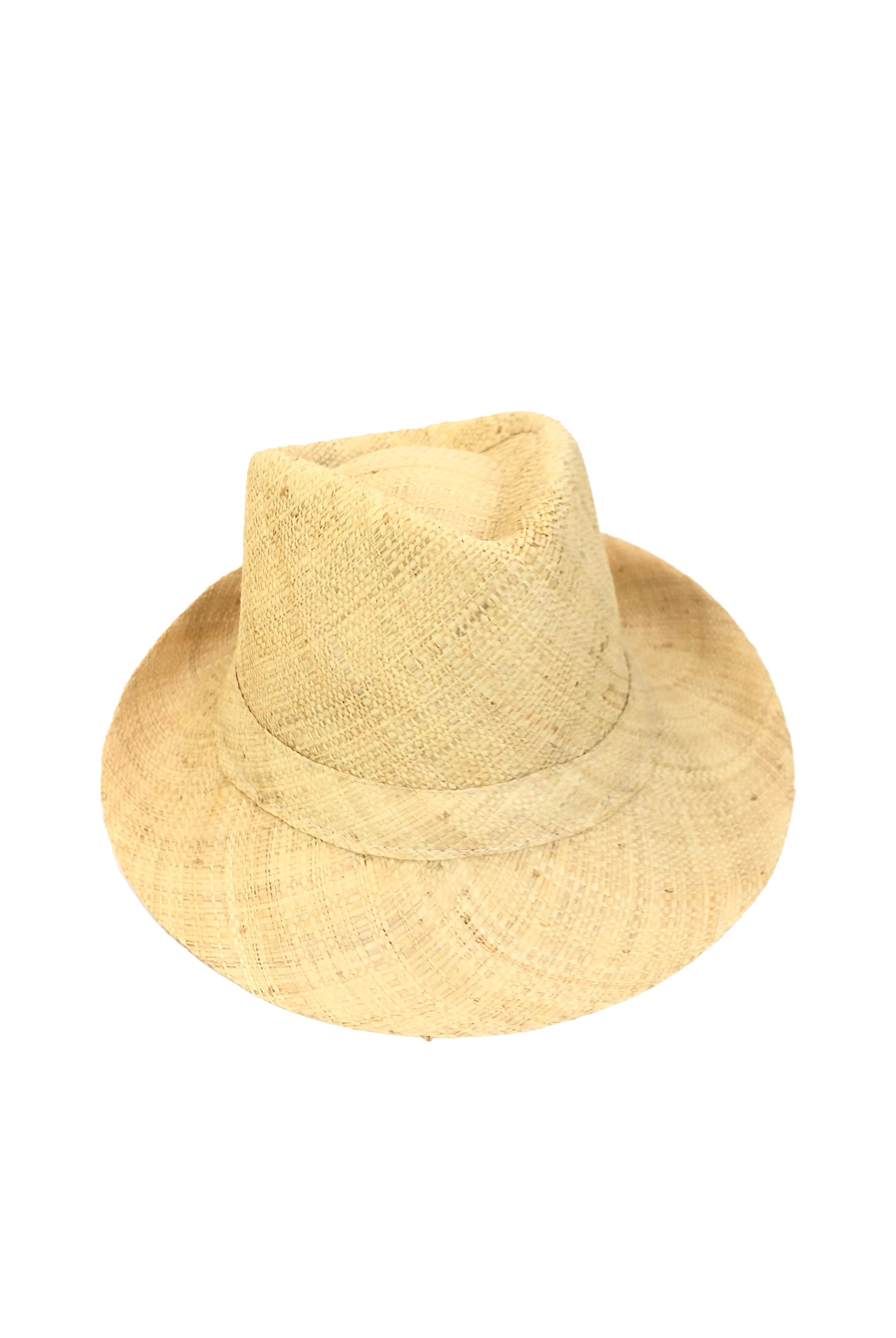 Fedra Natural with Black Hat Band - Unisex Fedora Straw Hat handmade loomed natural raffia palm fiber in a solid hue of natural straw color with an attached matching hat band - Shebobo