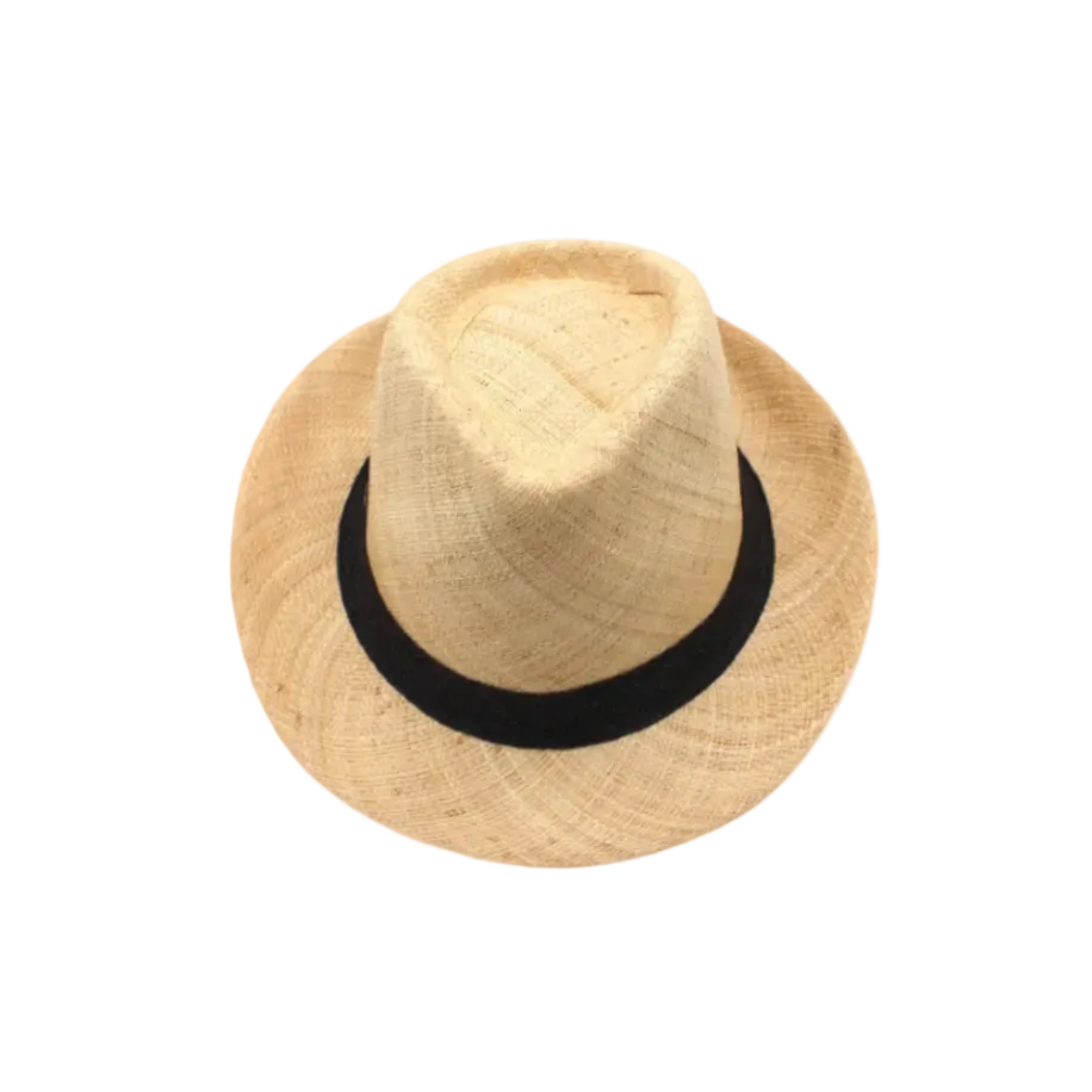 Fedra Natural with Black Hat Band - Unisex Fedora Straw Hat handmade loomed natural raffia palm fiber in a solid hue of natural straw color with an attached black hat band - Shebobo