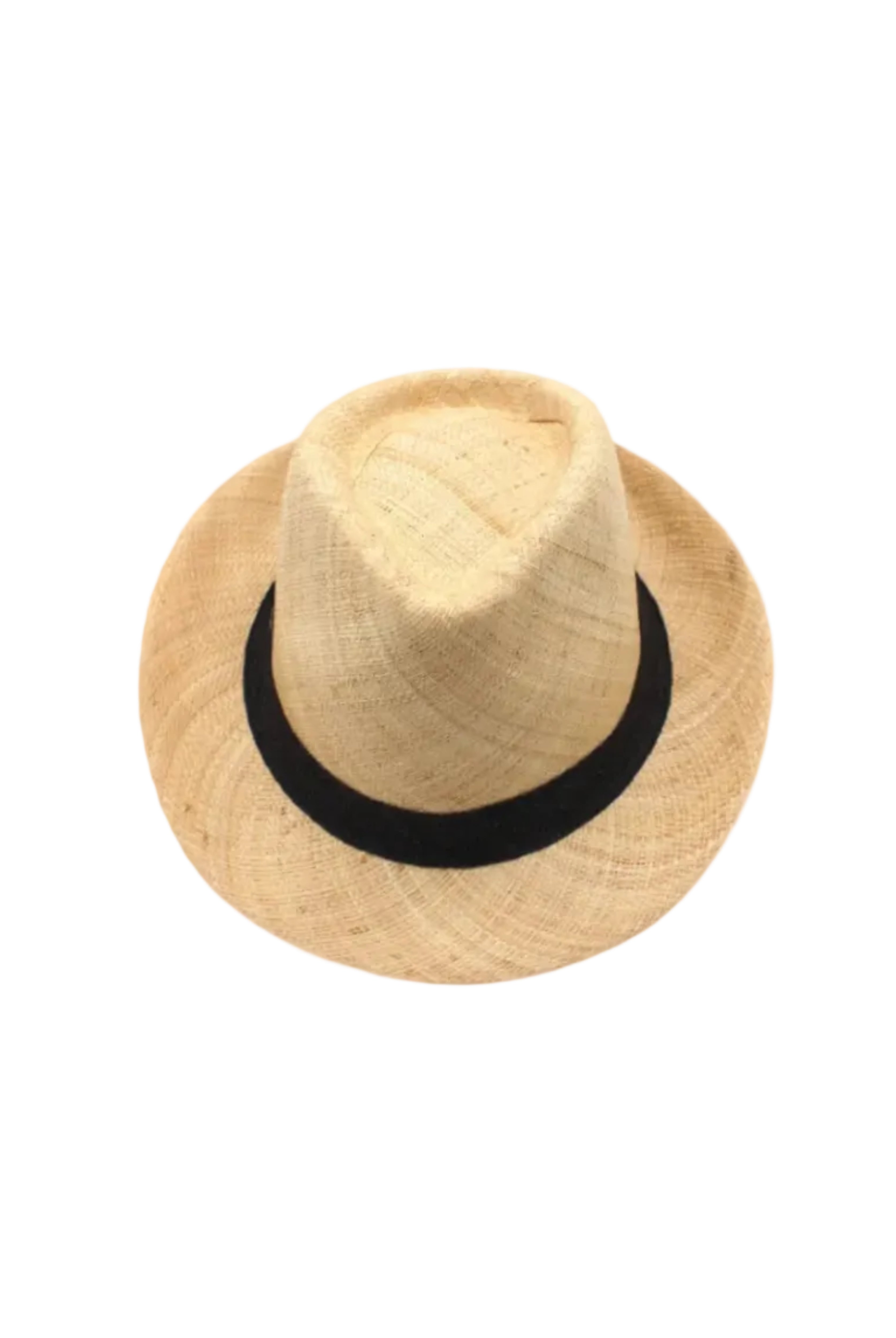 Fedra Natural with Black Hat Band - Unisex Fedora Straw Hat handmade loomed natural raffia palm fiber in a solid hue of natural straw color with an attached black hat band - Shebobo