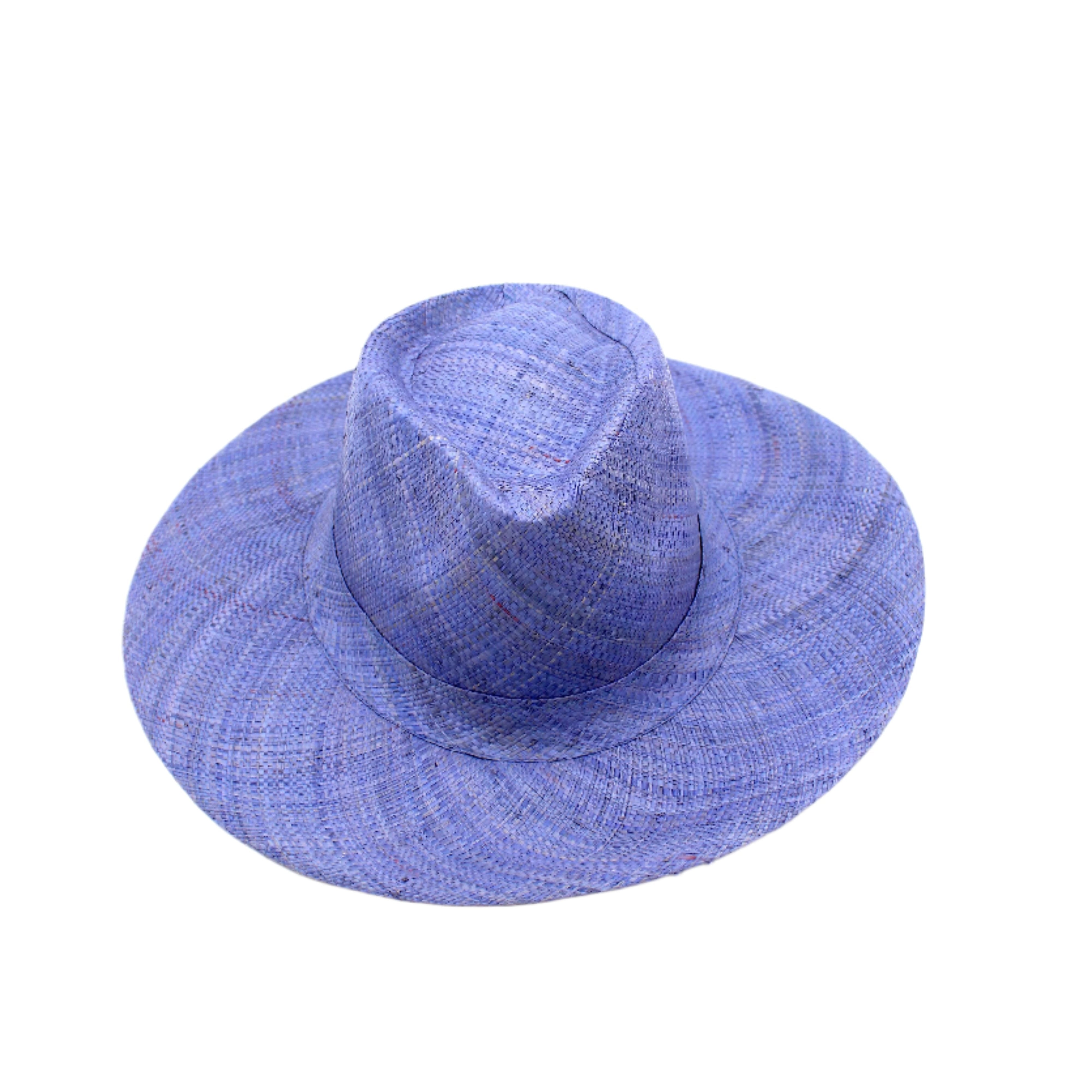 Jamie Panama 3" brim handmade loomed raffia in a solid hue of denim retro/light/blue with attached matching hat band uv/sun protection lightweight breathable straw sun hat - Shebobo