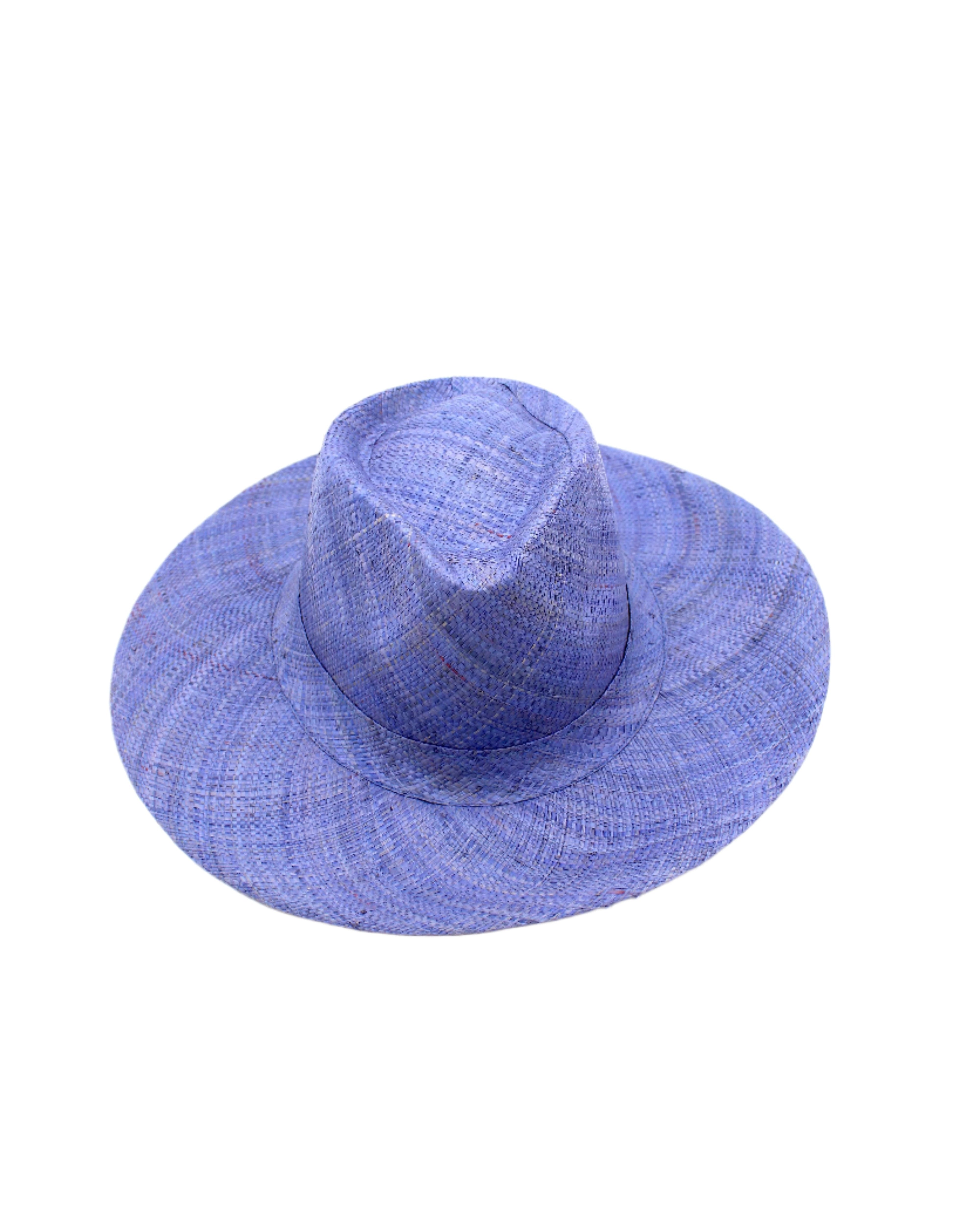 Jamie Panama 3" brim handmade loomed raffia in a solid hue of denim retro/light/blue with attached matching hat band uv/sun protection lightweight breathable straw sun hat - Shebobo