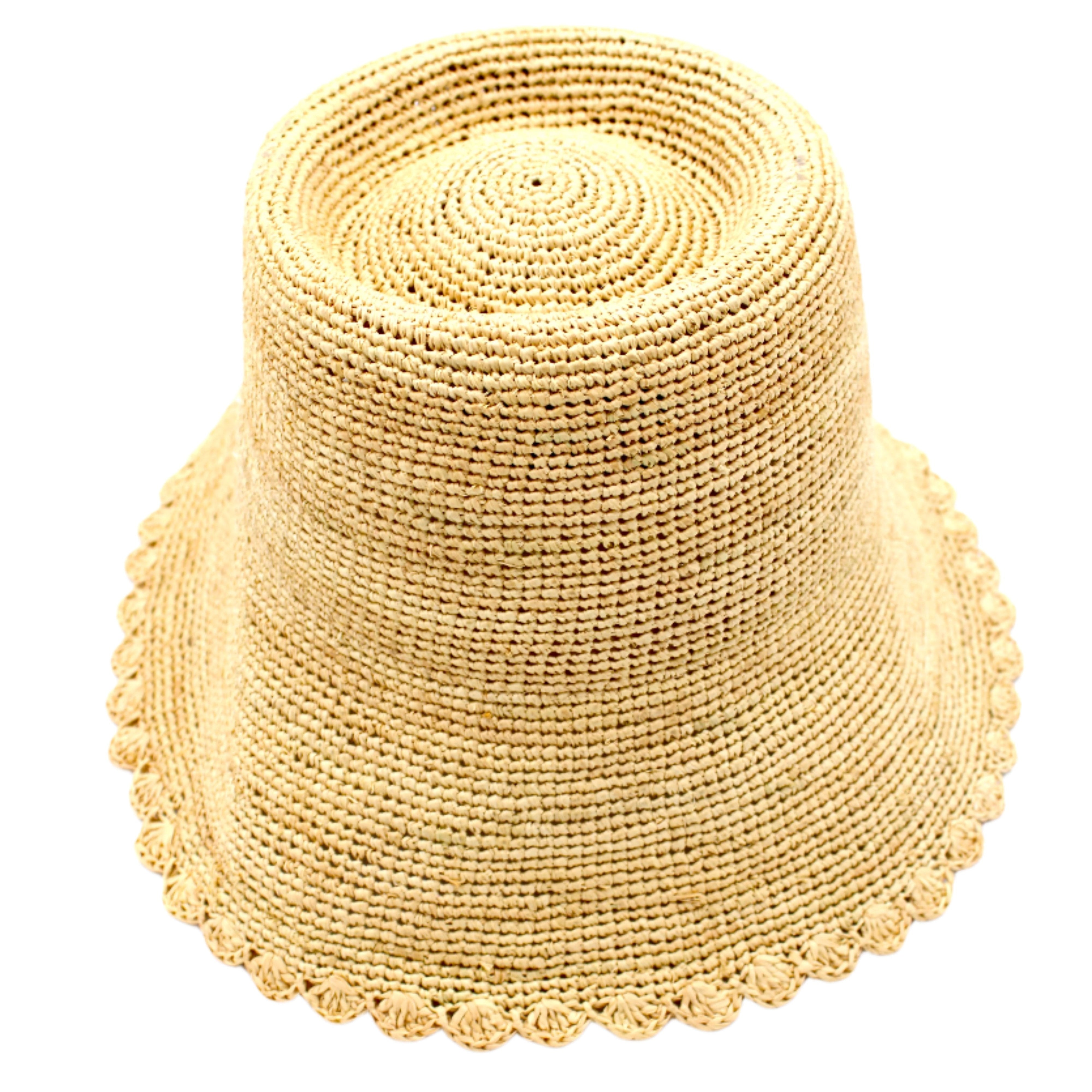 Kate Natural Crochet Bucket Straw Hats with Colored Lace Weave Edge handmade woven raffia palm fiber in a solid hue of natural straw color in a subtle link texture with lace weave floral edge trim around the outer brim two tone multicolor uv protection hat - Shebobo