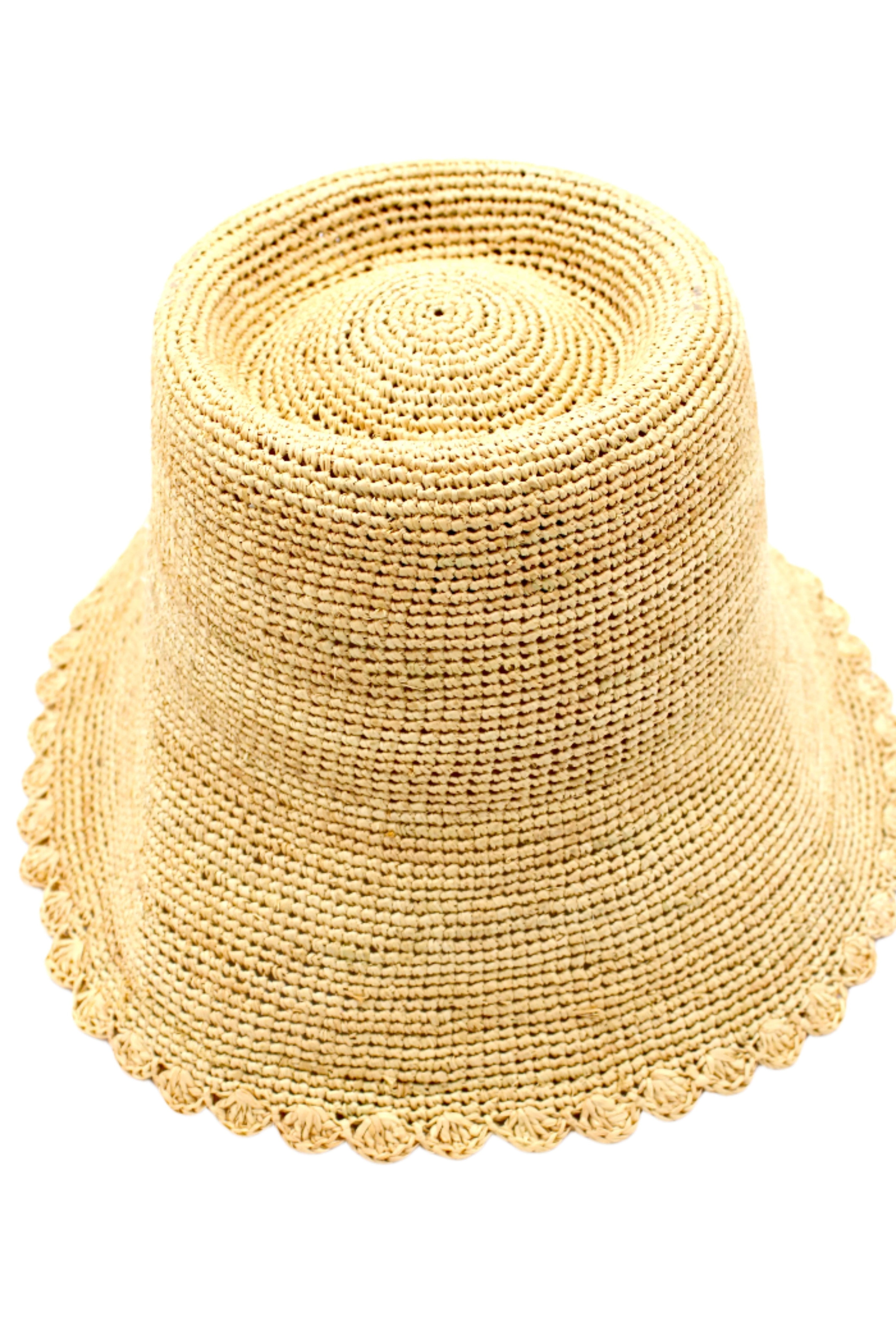 Kate Natural Crochet Bucket Straw Hats with Colored Lace Weave Edge handmade woven raffia palm fiber in a solid hue of natural straw color in a subtle link texture with lace weave floral edge trim around the outer brim two tone multicolor uv protection hat - Shebobo