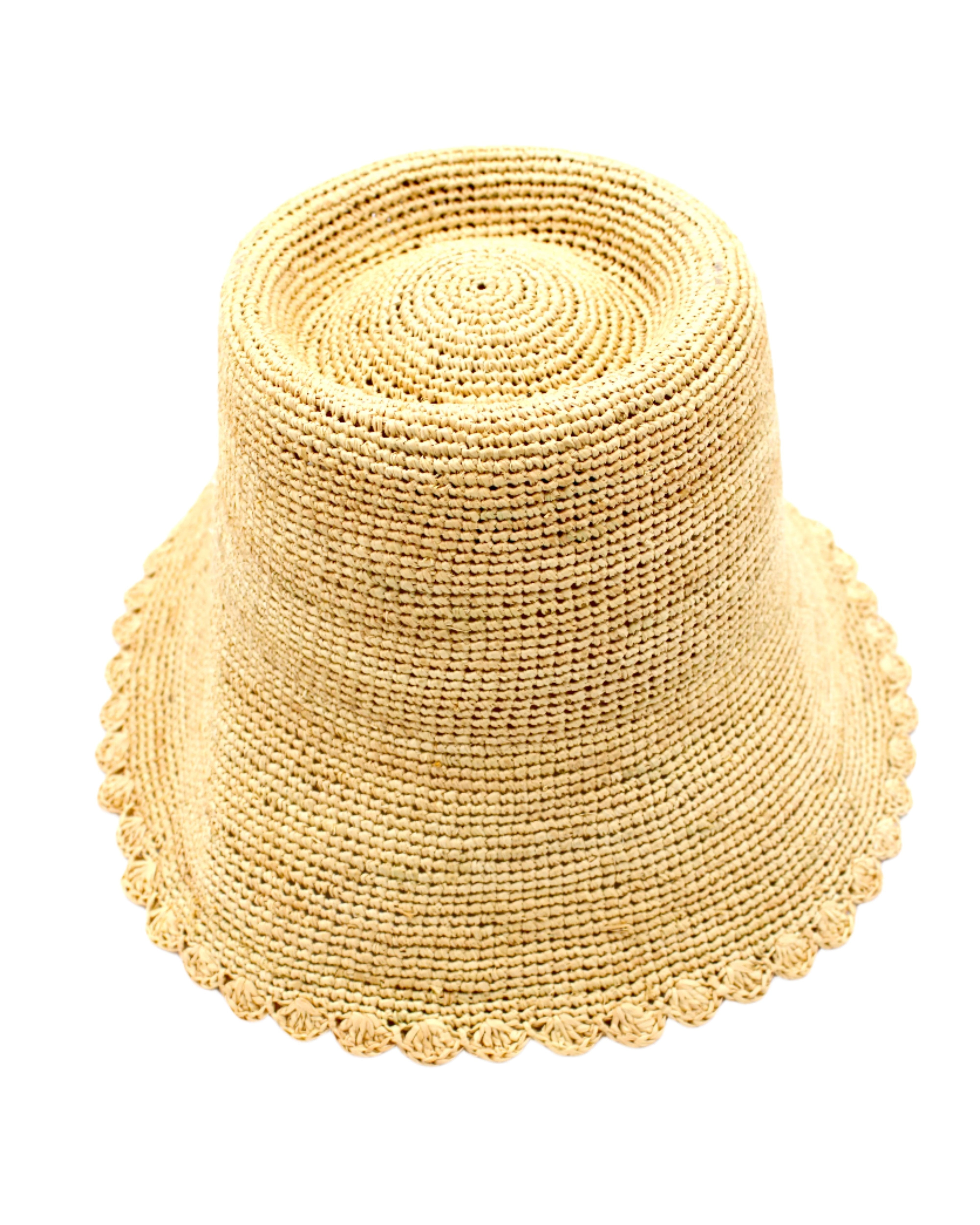 Kate Natural Crochet Bucket Straw Hats with Colored Lace Weave Edge handmade woven raffia palm fiber in a solid hue of natural straw color in a subtle link texture with lace weave floral edge trim around the outer brim two tone multicolor uv protection hat - Shebobo