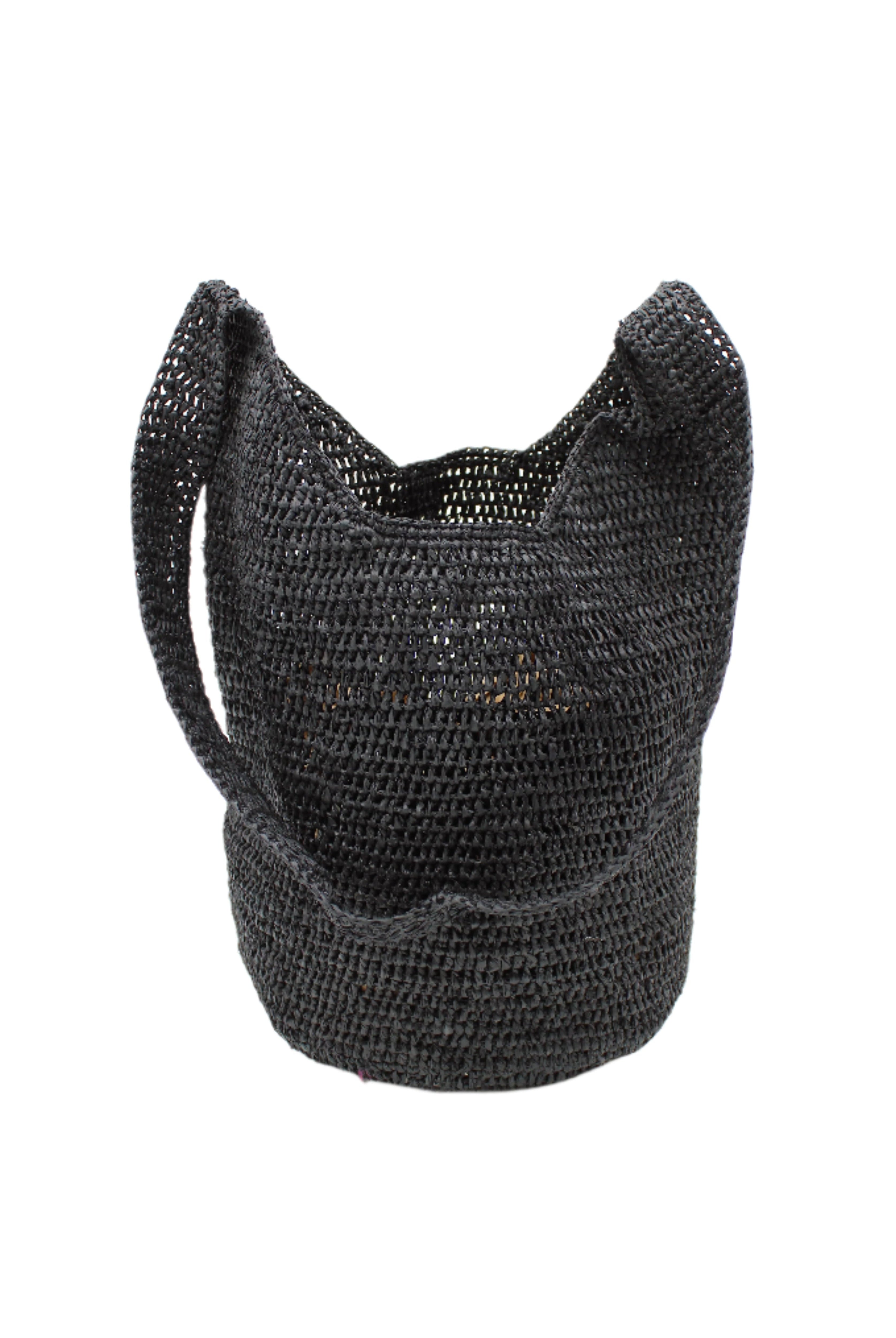 Kiki Crochet Straw Crossbody Bag handmade natural raffia palm fiber in a crochet pattern of subtle linked bands in a solid hue of black purse - Shebobo