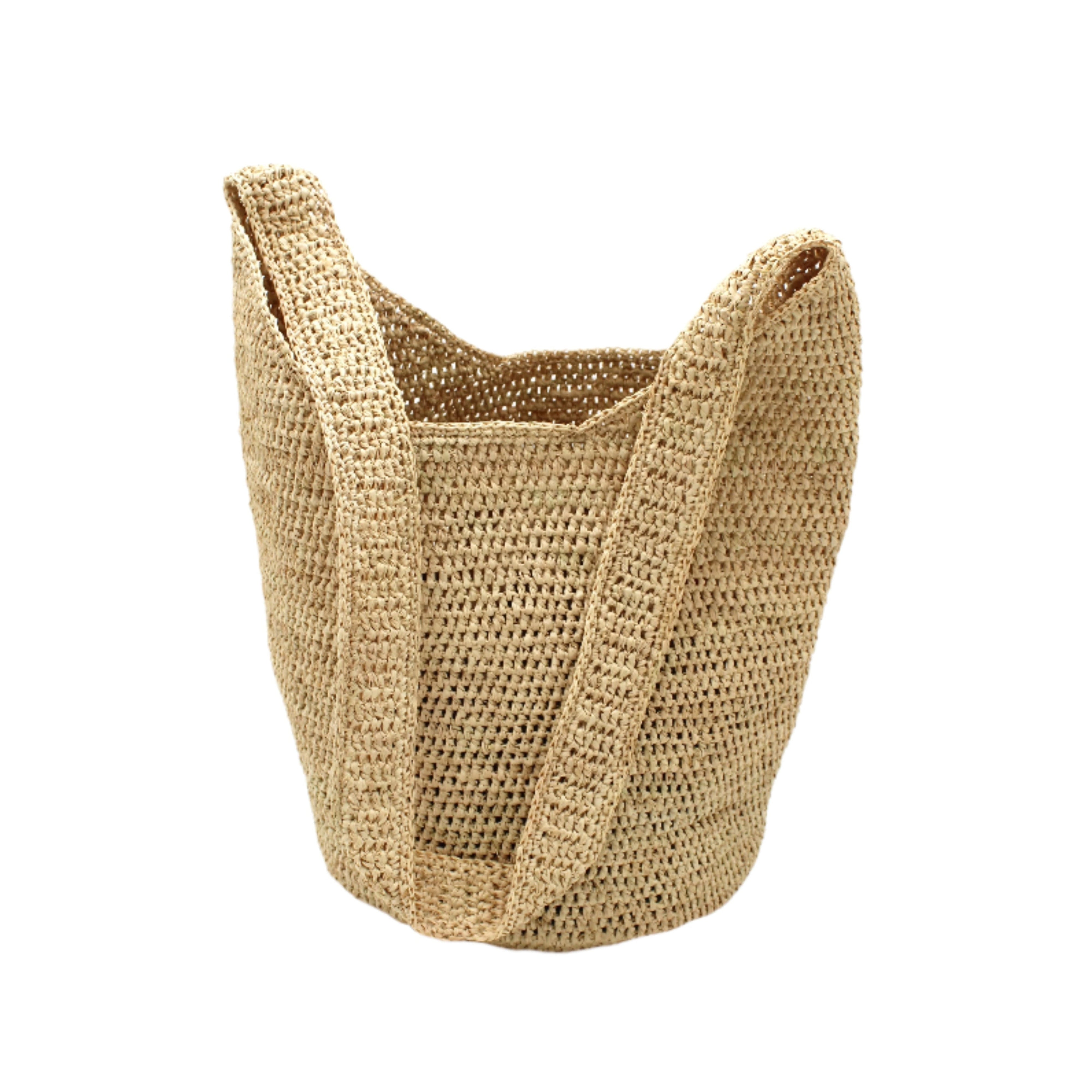 Kiki Crochet Straw Crossbody Bag handmade natural raffia palm fiber in a crochet pattern of subtle linked bands in a solid hue of natural straw color purse - Shebobo