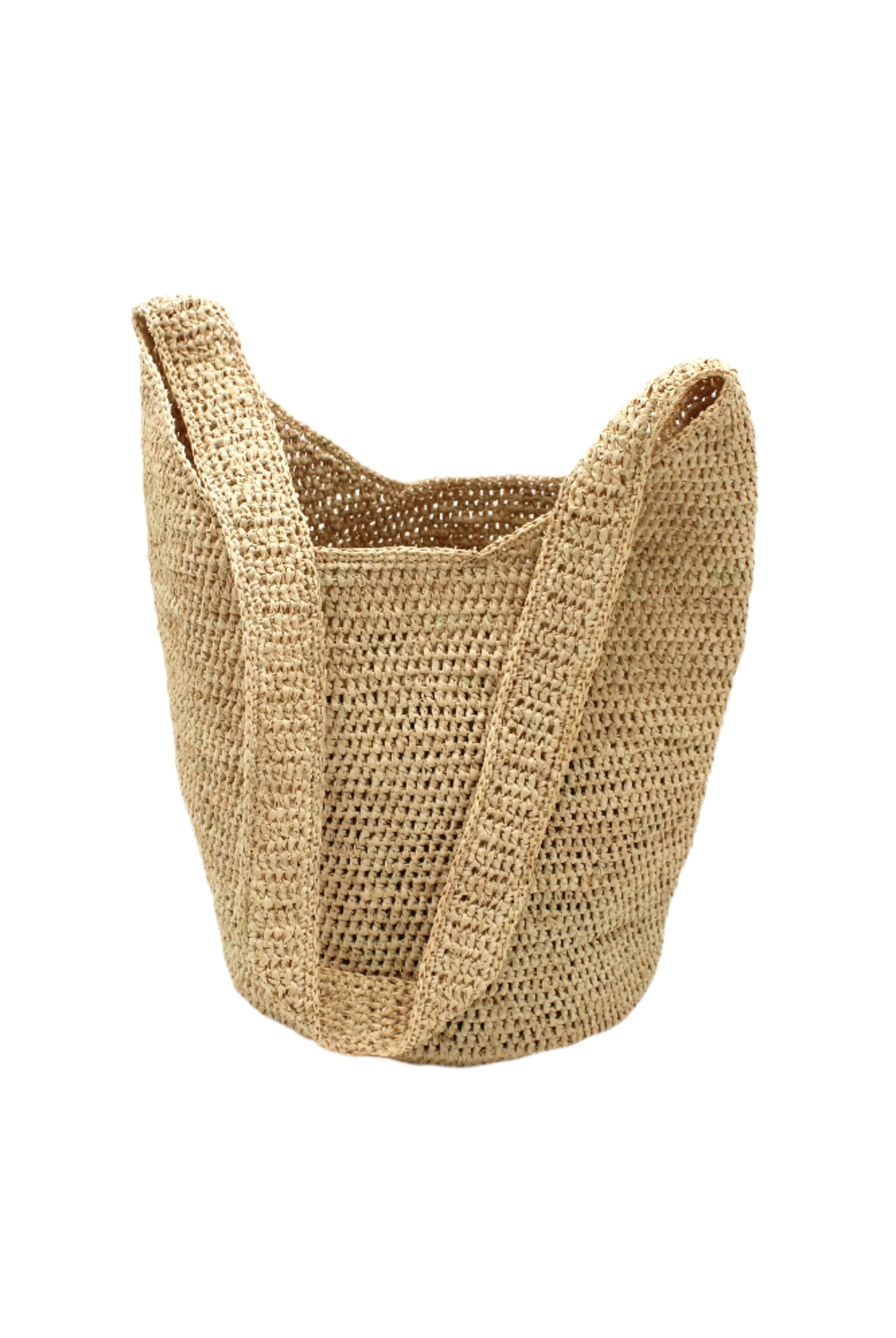 Kiki Crochet Straw Crossbody Bag handmade natural raffia palm fiber in a crochet pattern of subtle linked bands in a solid hue of natural straw color purse - Shebobo