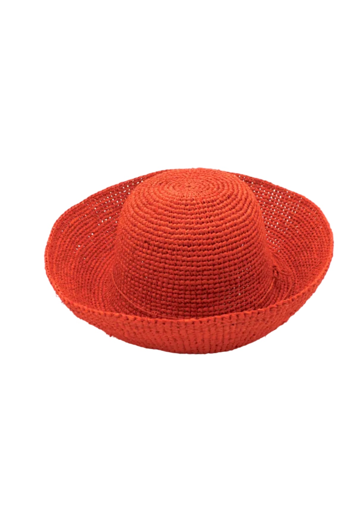 Leor Sunkist crochet straw hat handmade woven natural raffia palm fiber in a solid hue of Sunkist ora raffia 3" brim packable straw hat with matching adjustable braided hat band - Shebobo
