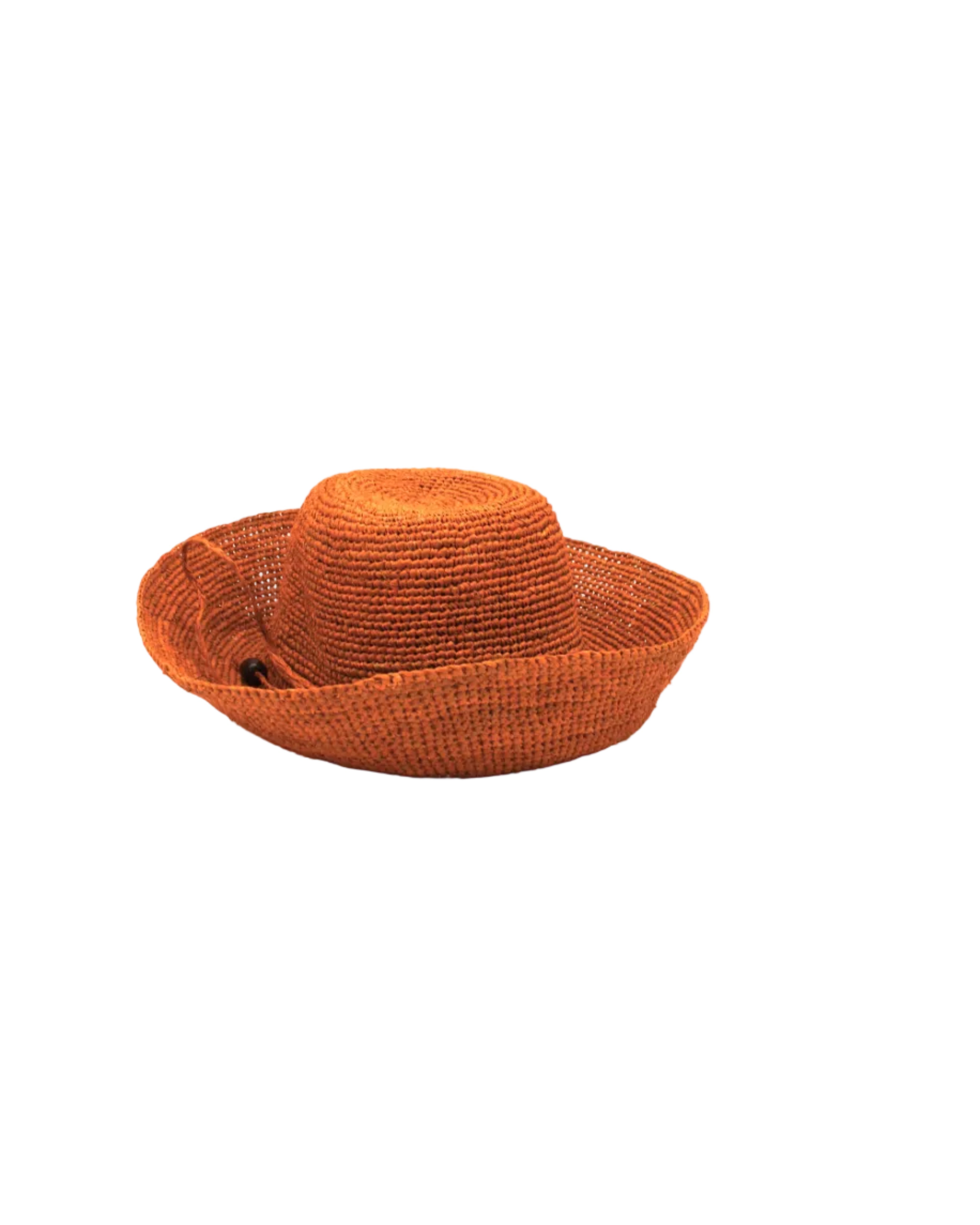 Leor Sunkist crochet straw hat handmade woven natural raffia palm fiber in a solid hue of Sunkist ora raffia 3" brim packable straw hat with matching adjustable braided hat band - Shebobo