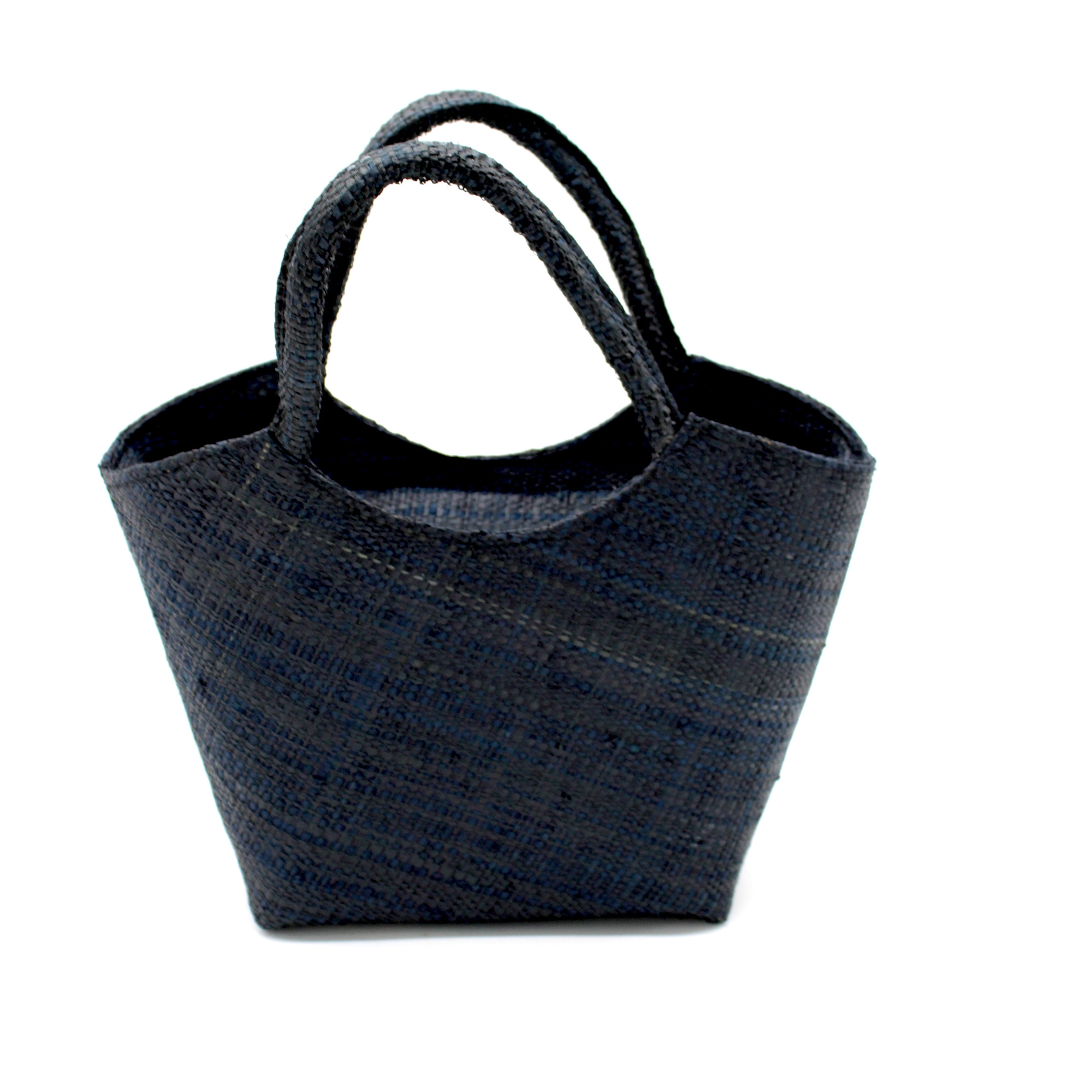 Little Betty Mini Straw Purse Zippered Handbag handmade loomed raffia palm fiber in a solid hue of black petite small bag with zipper closure - Shebobo