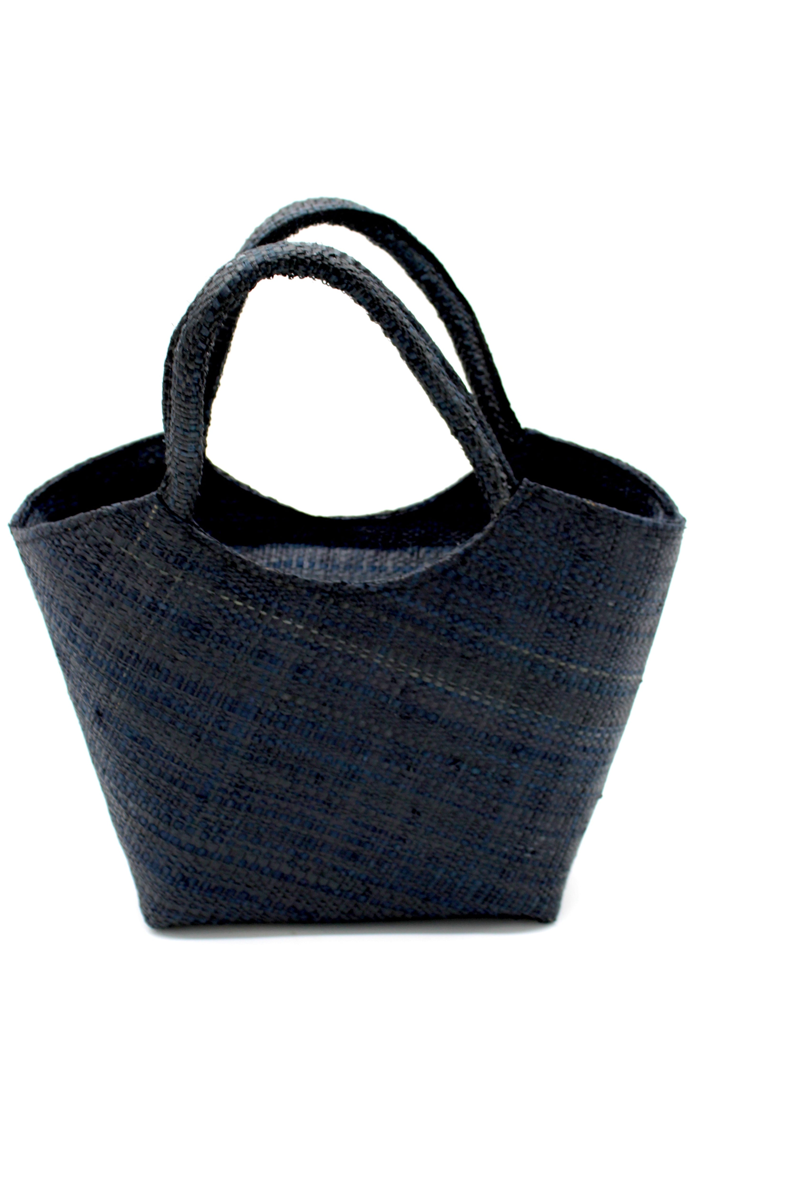 Little Betty Mini Straw Purse Zippered Handbag handmade loomed raffia palm fiber in a solid hue of black petite small bag with zipper closure - Shebobo